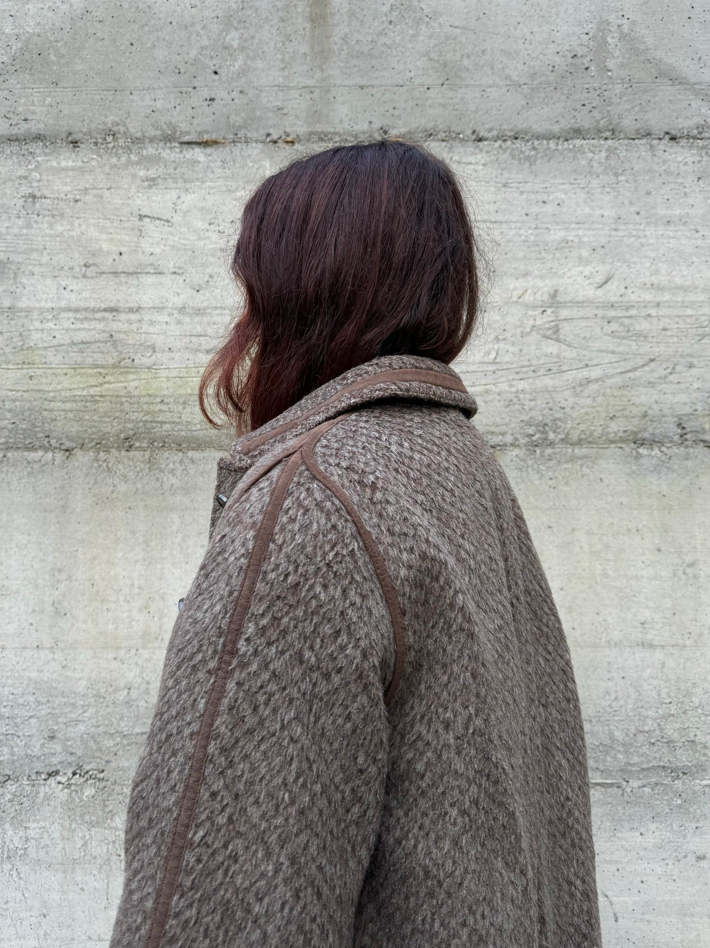 Cappottino Loden spigato color fango, misto lana e alpaca