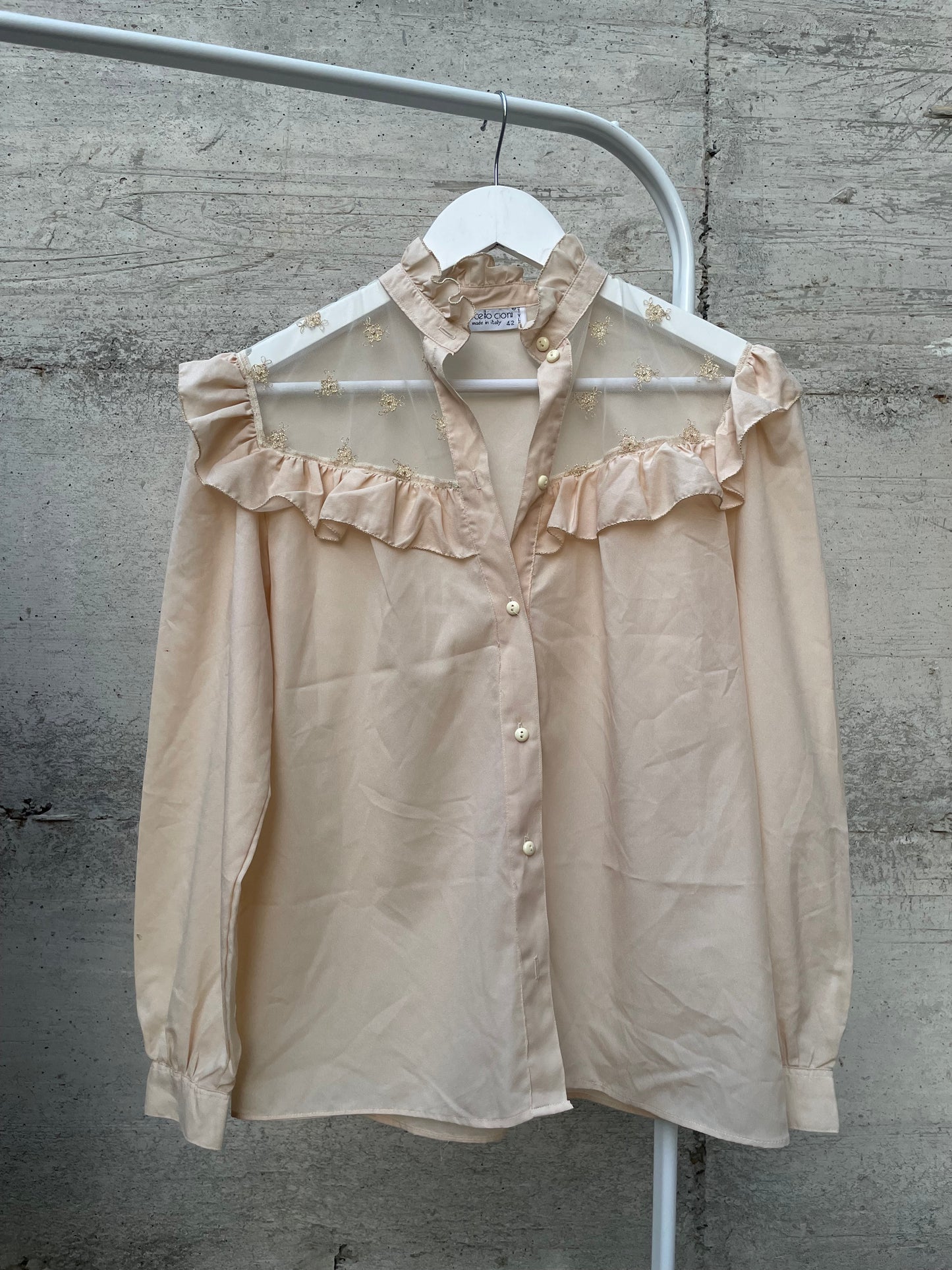 Camicetta nude con balze e dettaglio sheer - taglia S
