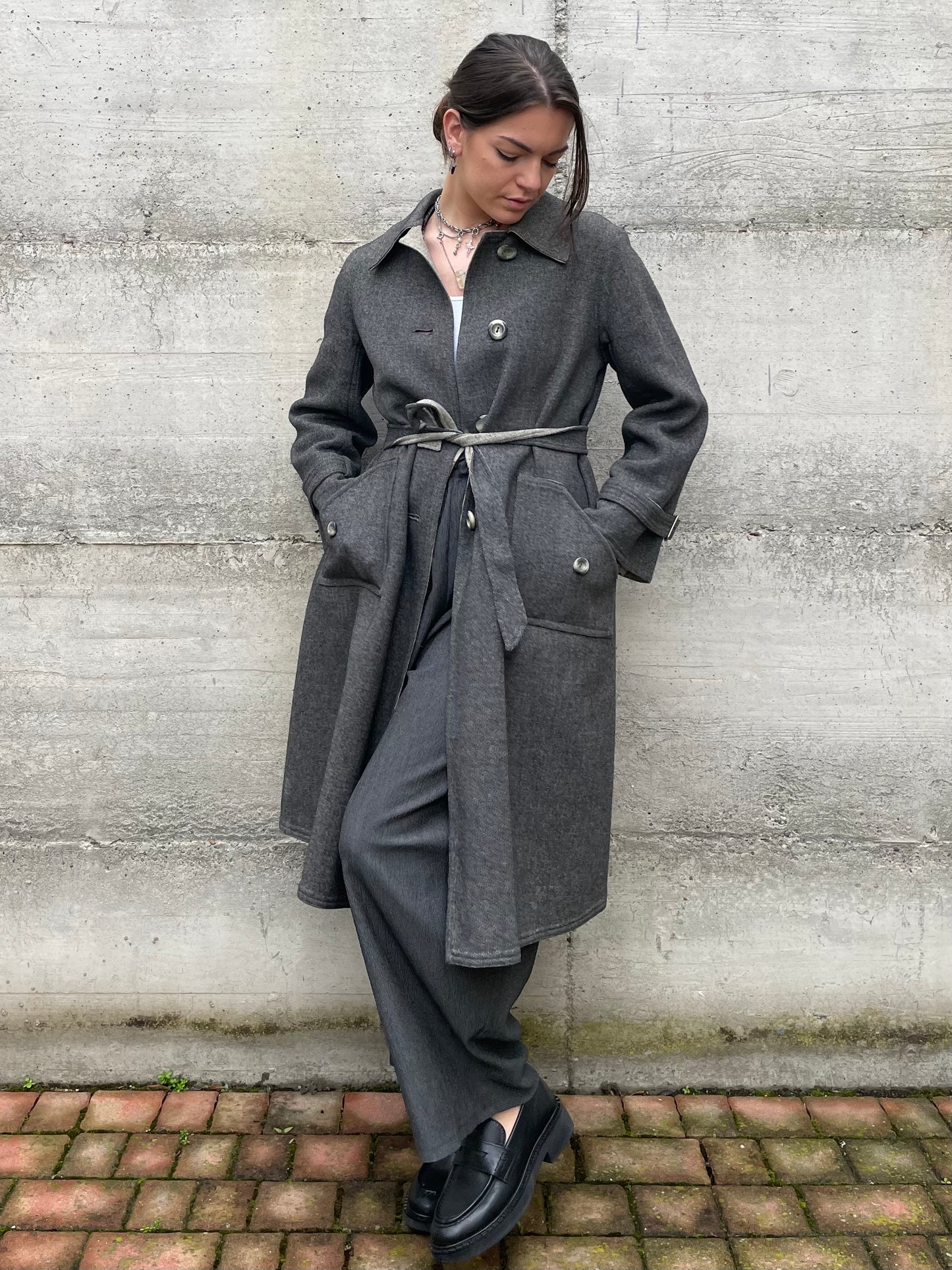 Spolverino mezza stagione lana cotta grigio - M