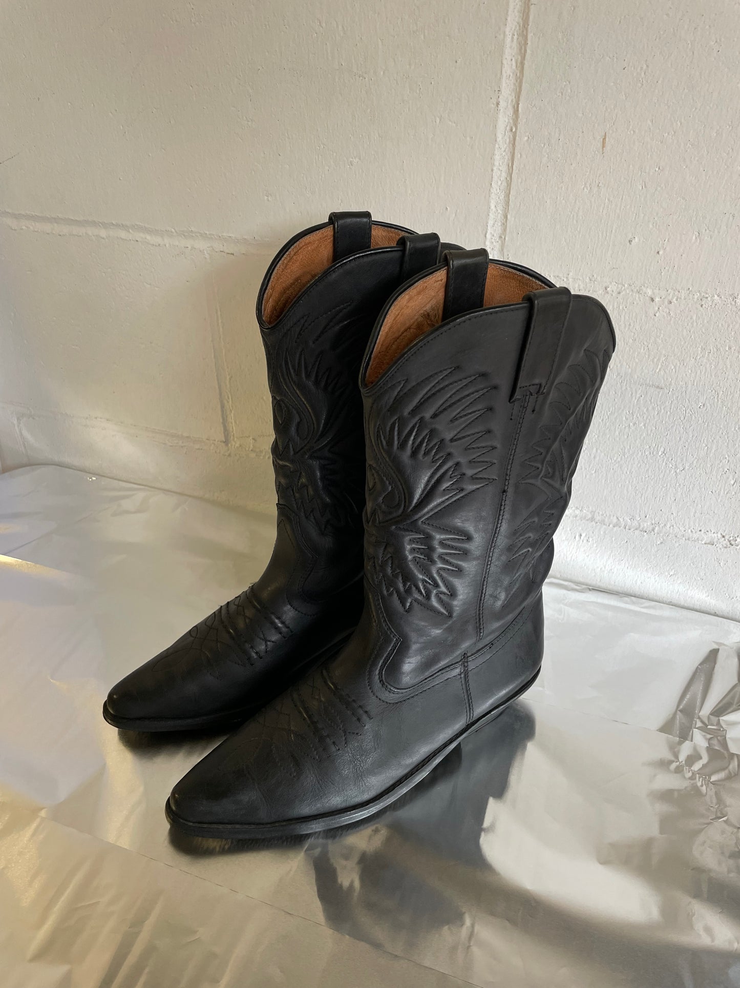 EU 38.5/39 - Texano vintage al polpaccio in vera pelle nero