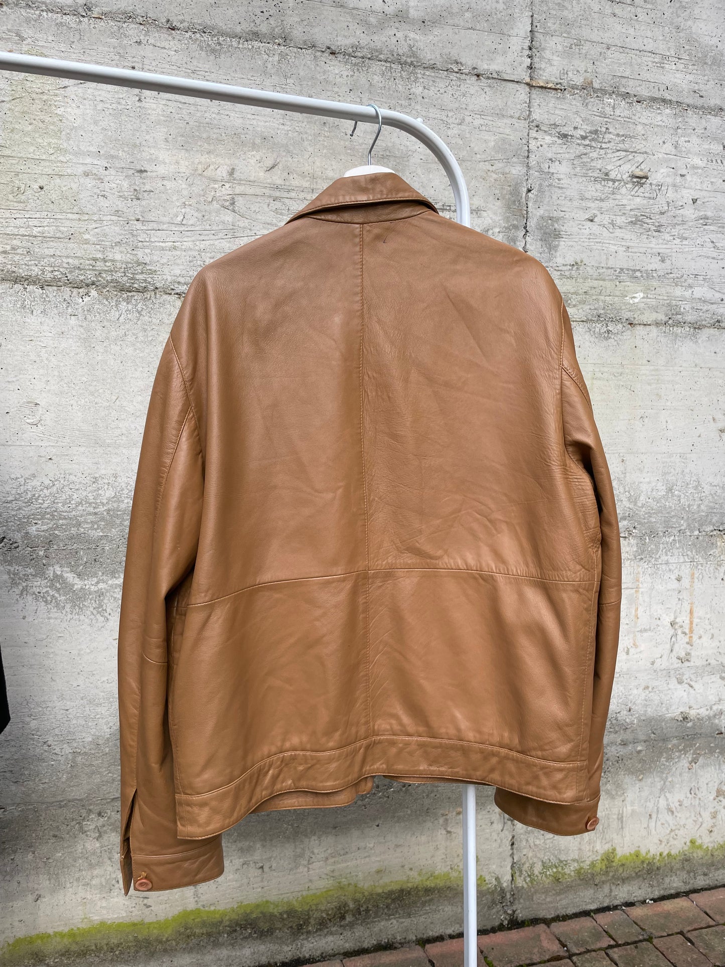 Biker liscio in nappa (vera pelle) biscotto - taglia M/L uomo