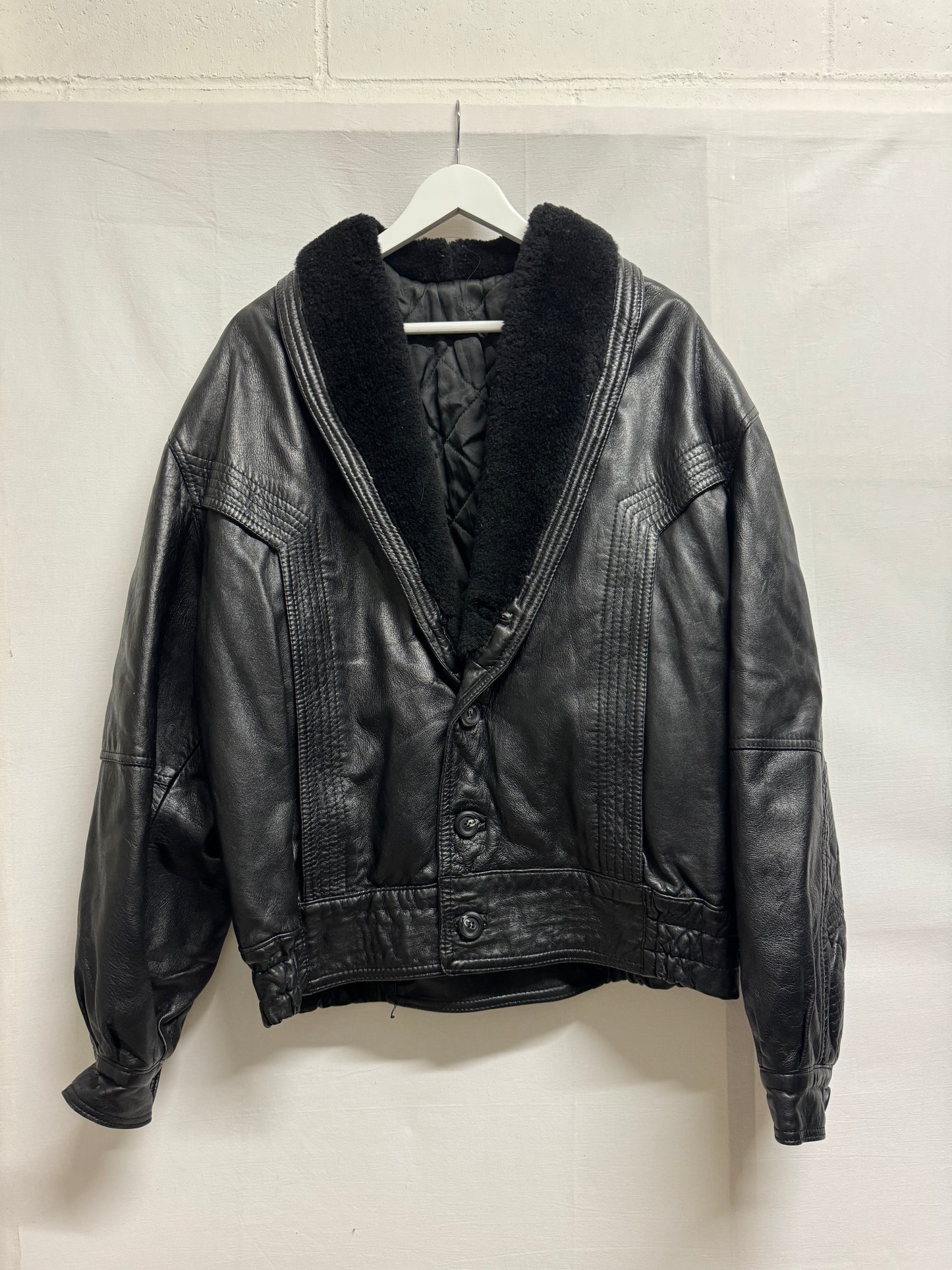 Bomber in vera pelle trapuntato con rever in montone, taglia 48it uomo