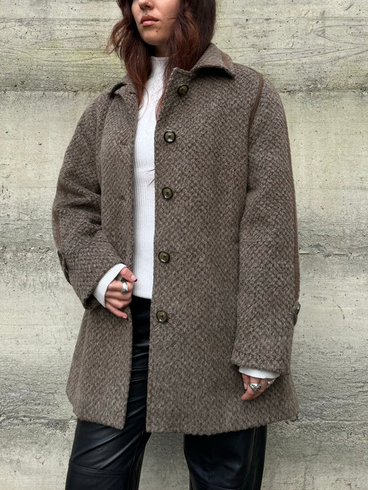 Cappottino Loden spigato color fango, misto lana e alpaca