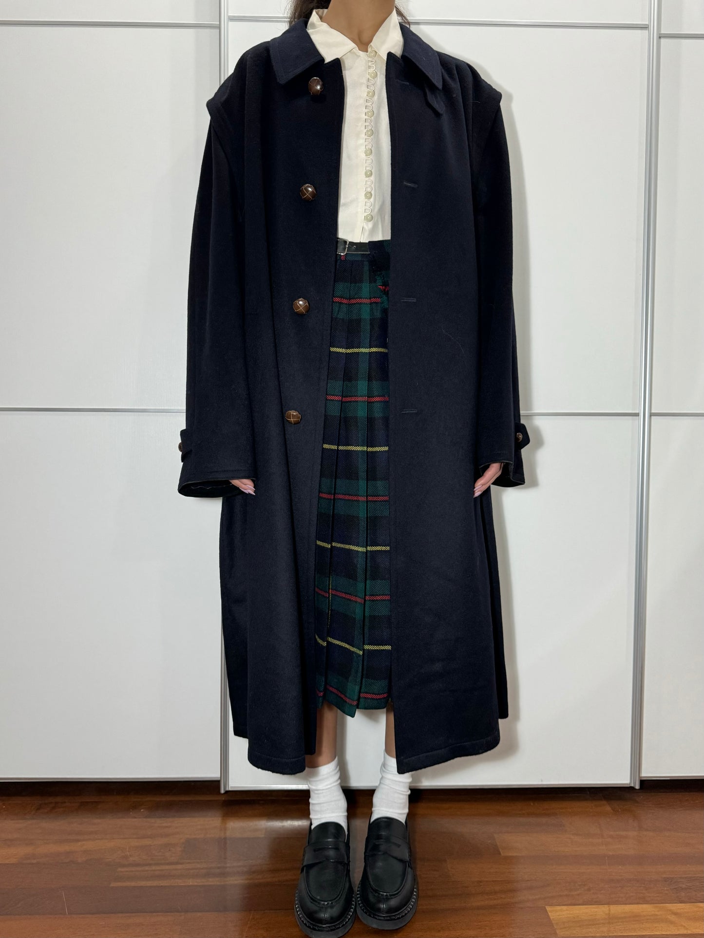 Classico cappotto Loden blu notte in misto lana vergine e alpaca