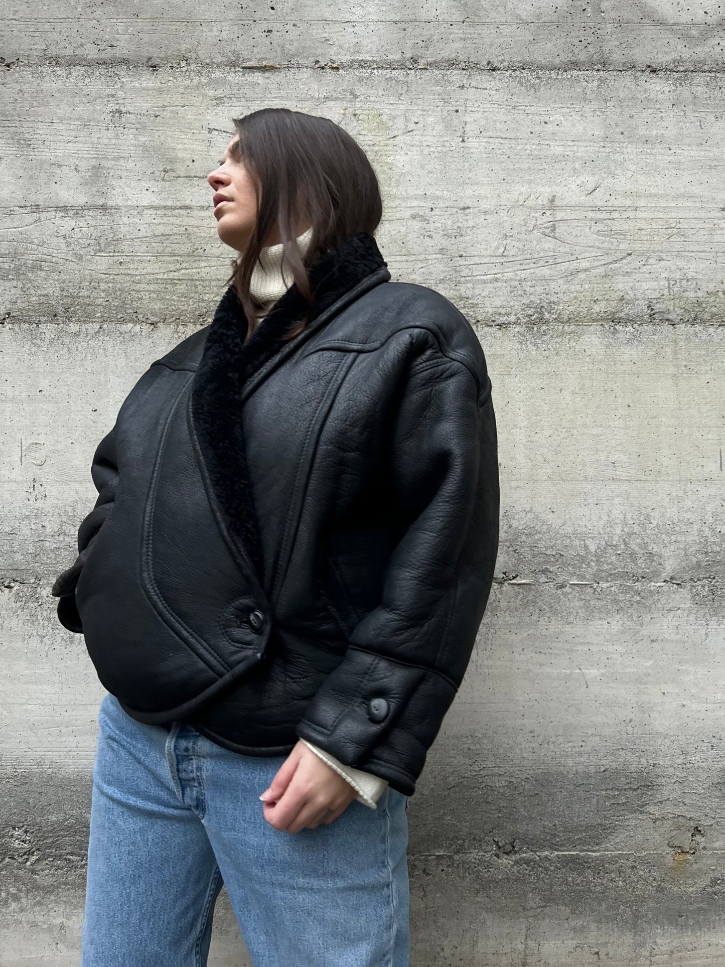 Montone Shearling cropped 80s, rara taglia 44it donna