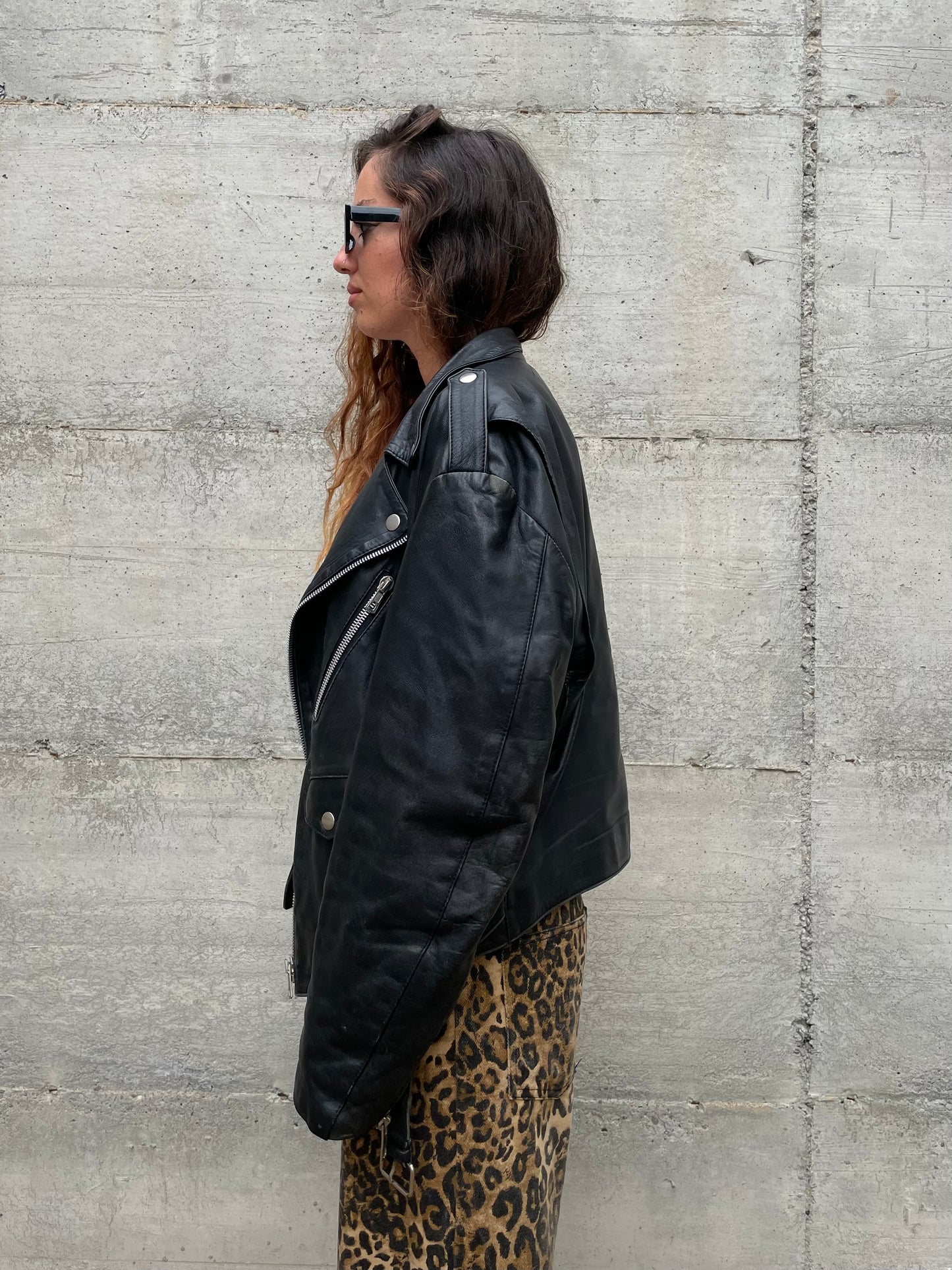 Chiodo vintage vera pelle nero, in nappa leggera, taglia XL