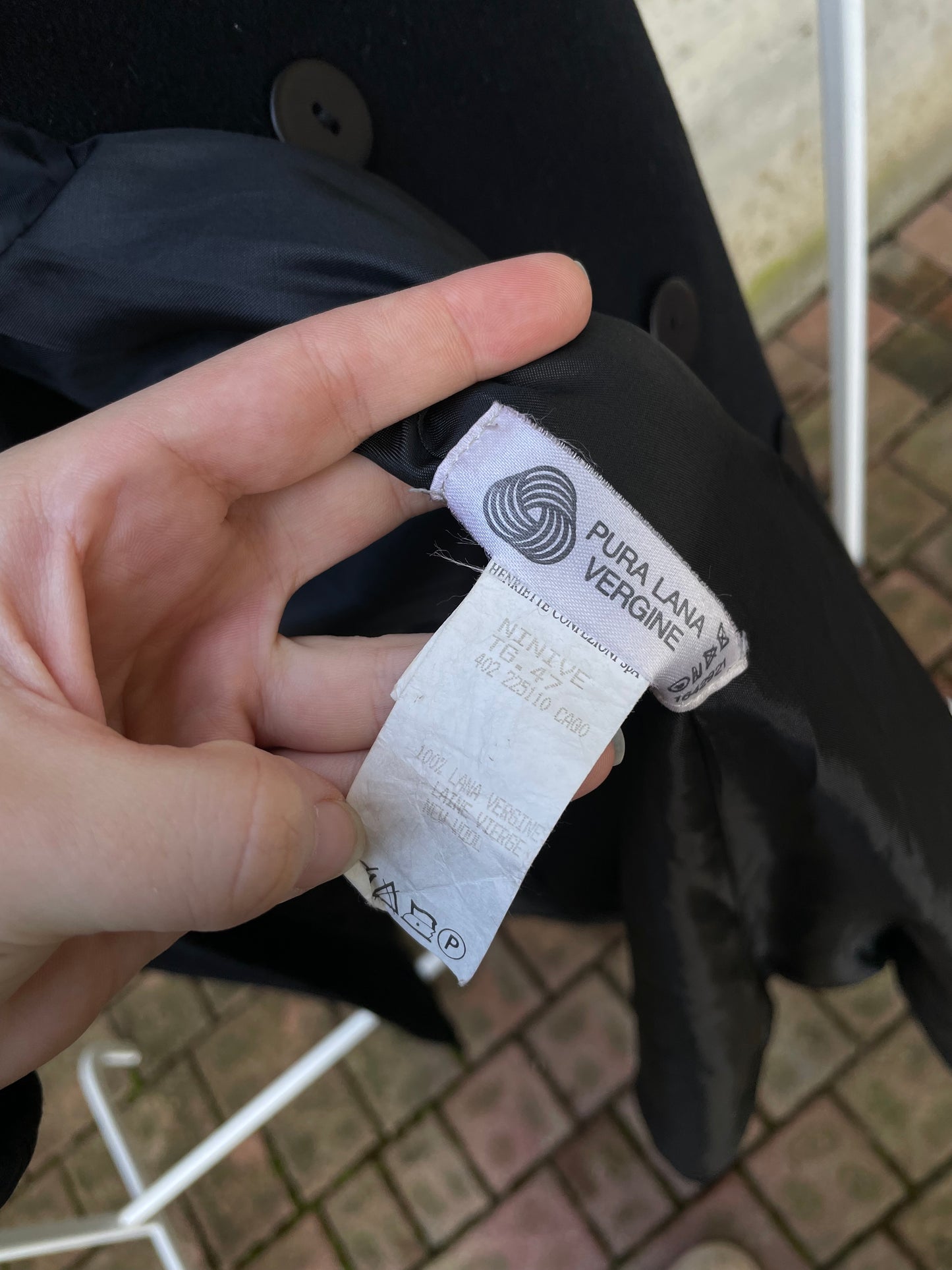 Cappotto nero sartoriale 100% lana vergine, taglia L