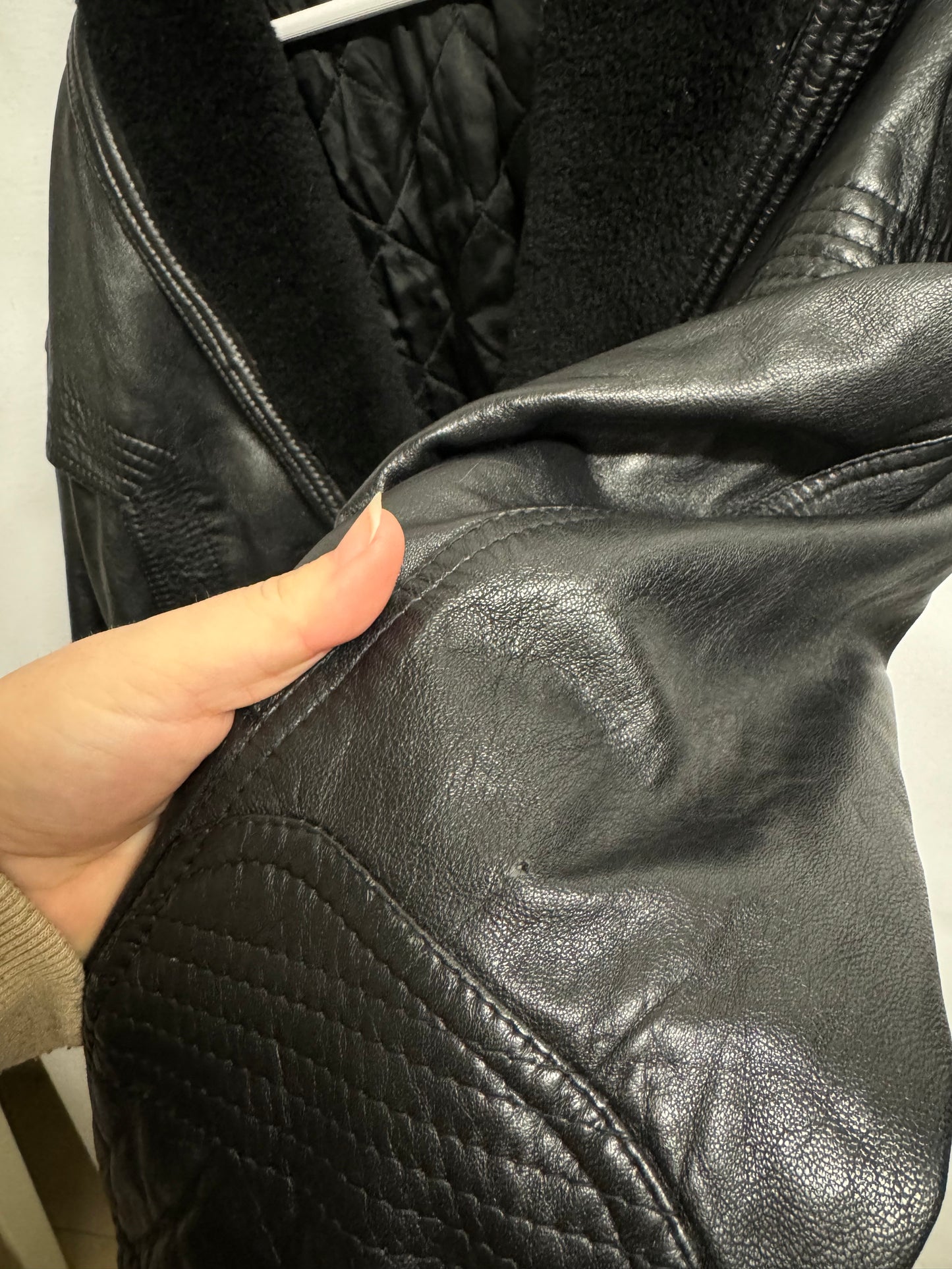 Bomber in vera pelle trapuntato con rever in montone, taglia 48it uomo