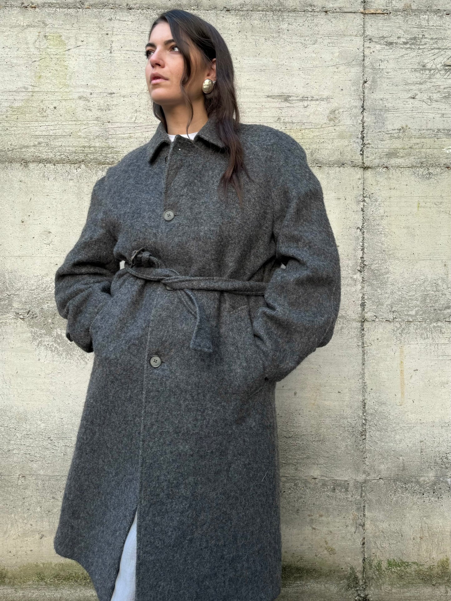 Cappotto lungo sartoriale grigio in misto lana e alpaca