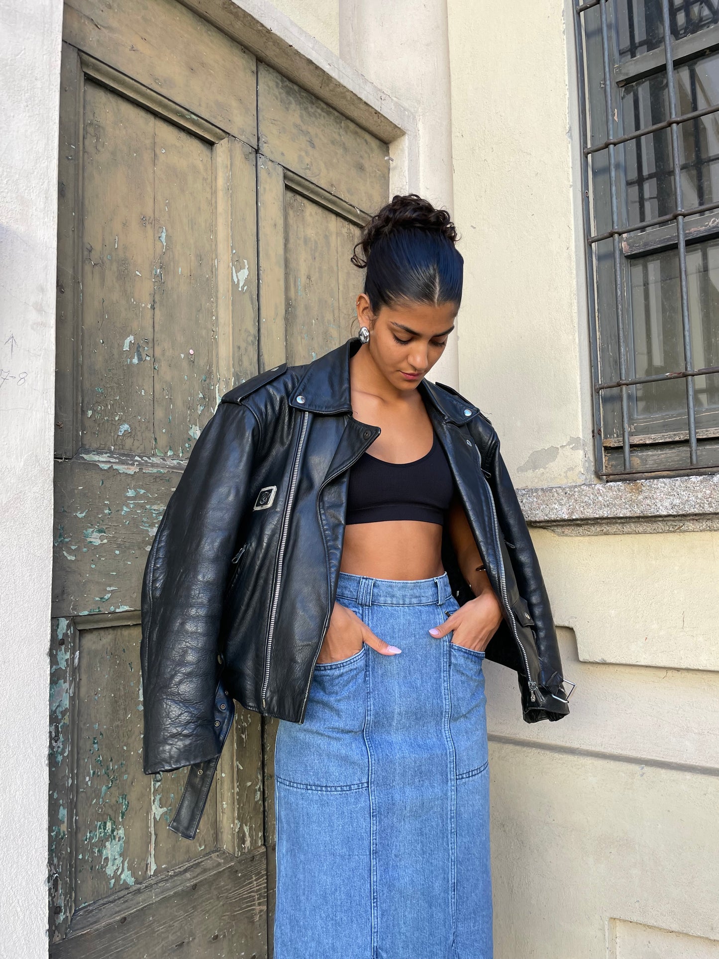 Chiodo Carlton in vera pelle nero, taglia M uomo