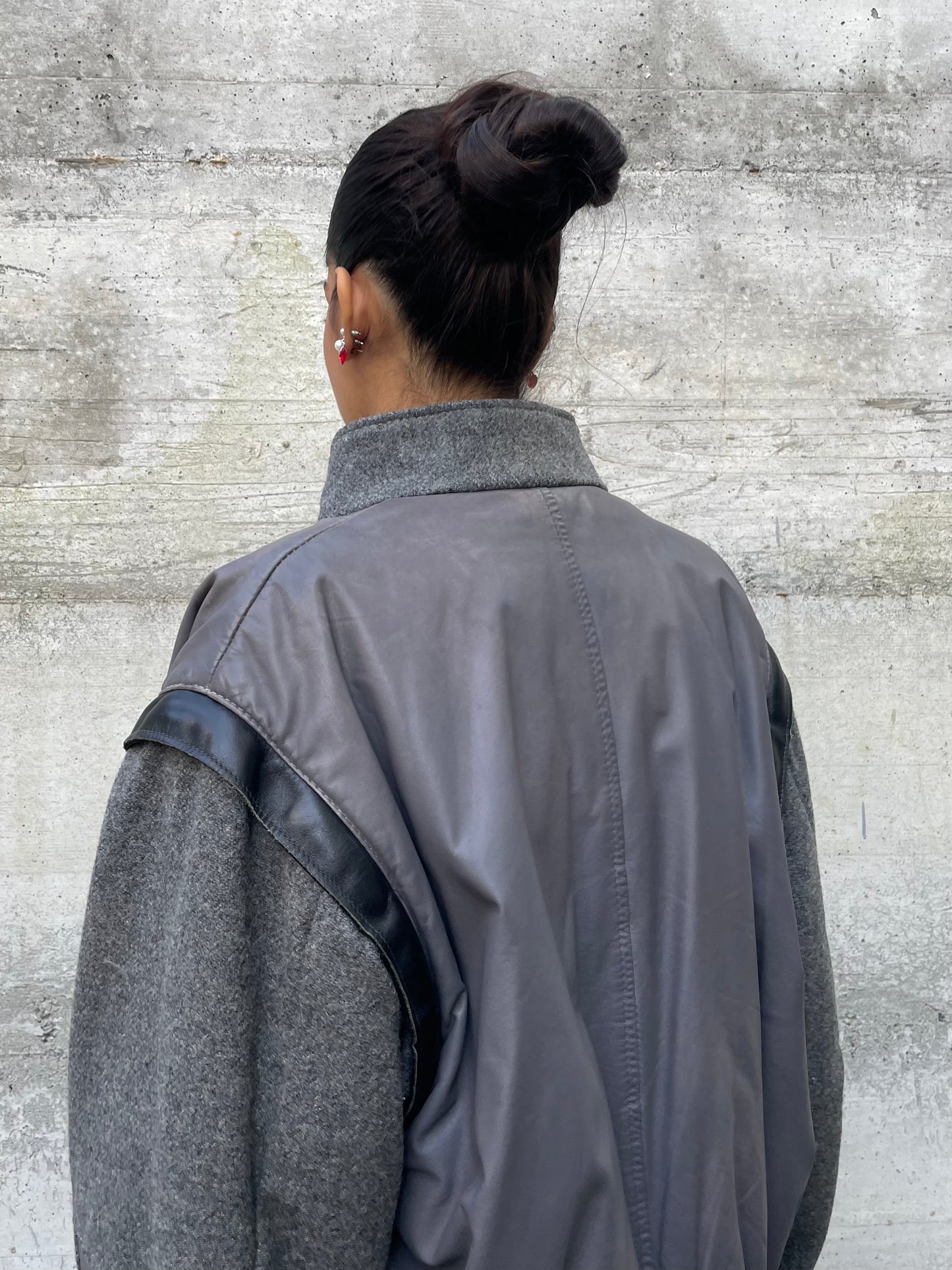 Bomber smanicabile in vera pelle e lana, Primigi 90s