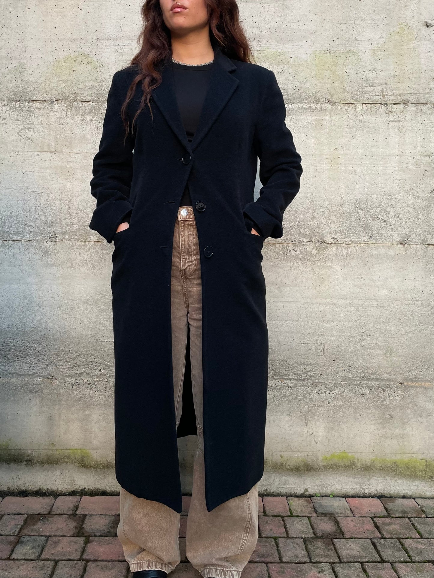 Cappotto nero sfiancato sartoriale 100% lana - taglia S