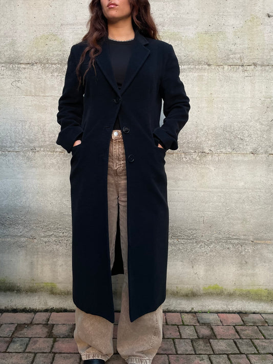 Cappotto nero sfiancato sartoriale 100% lana - taglia S