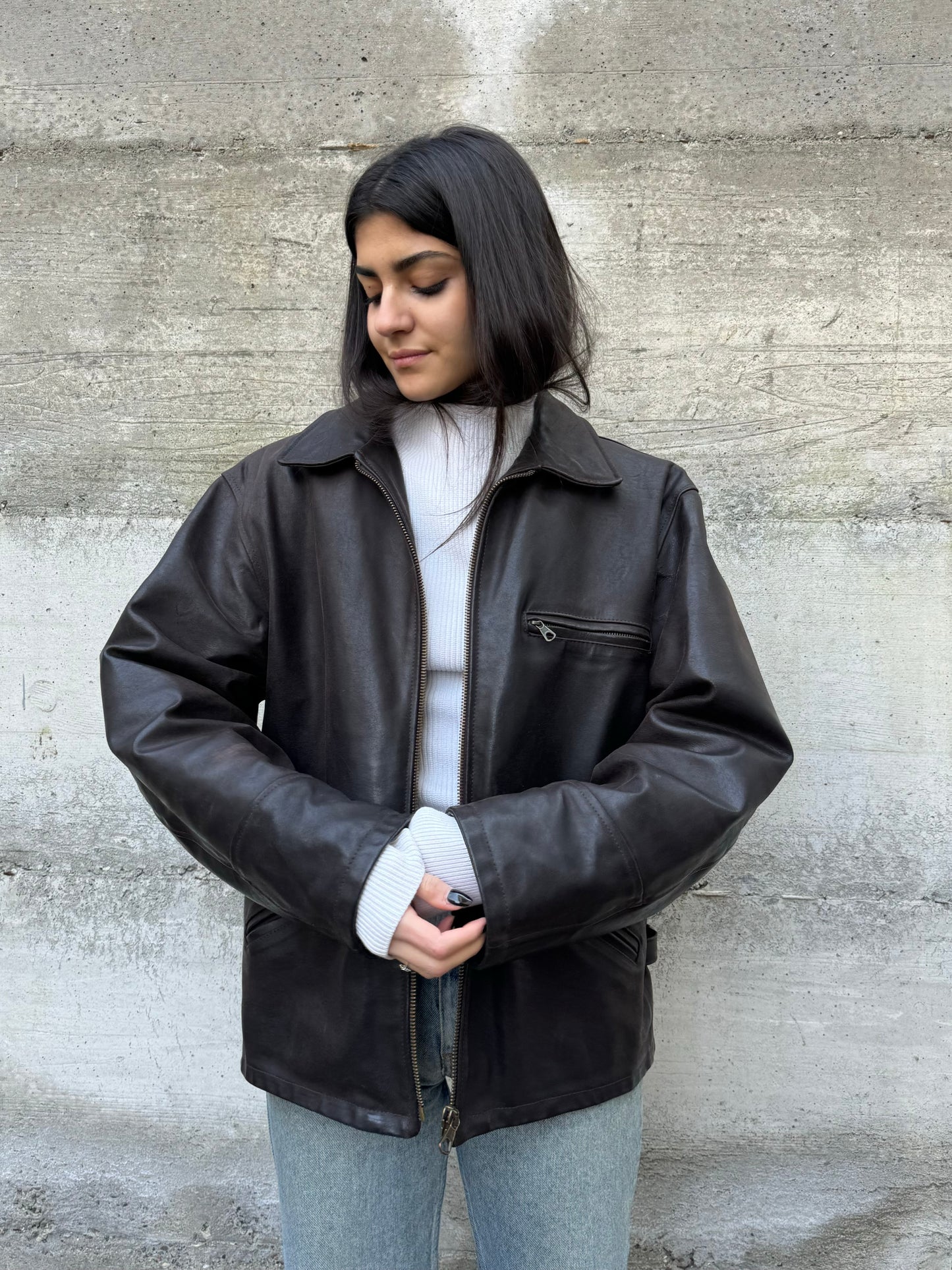 Biker liscio in cuoio testa di moro