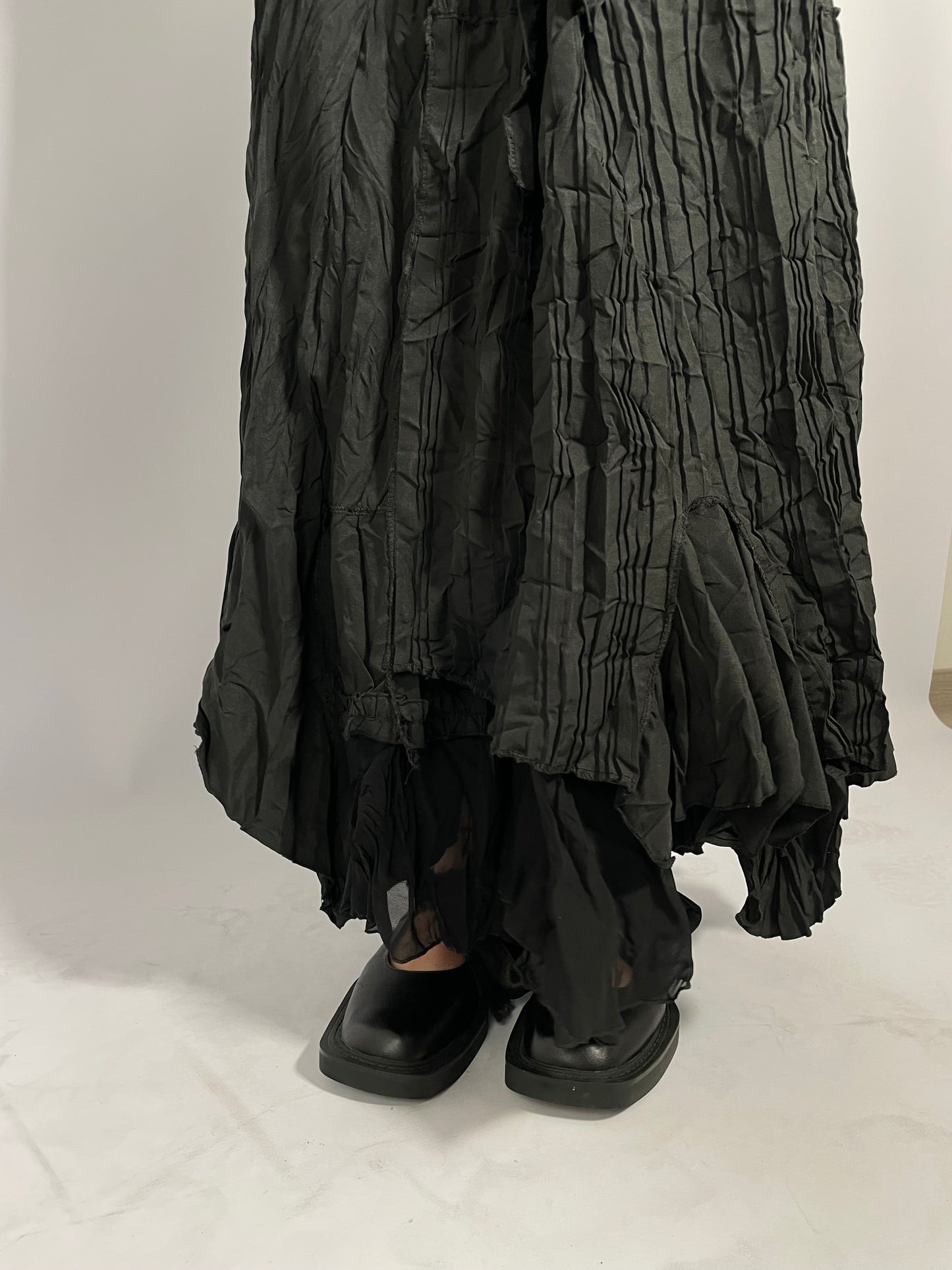 Maxi gonna sartoriale nera 100% cotone crespato - taglia unica