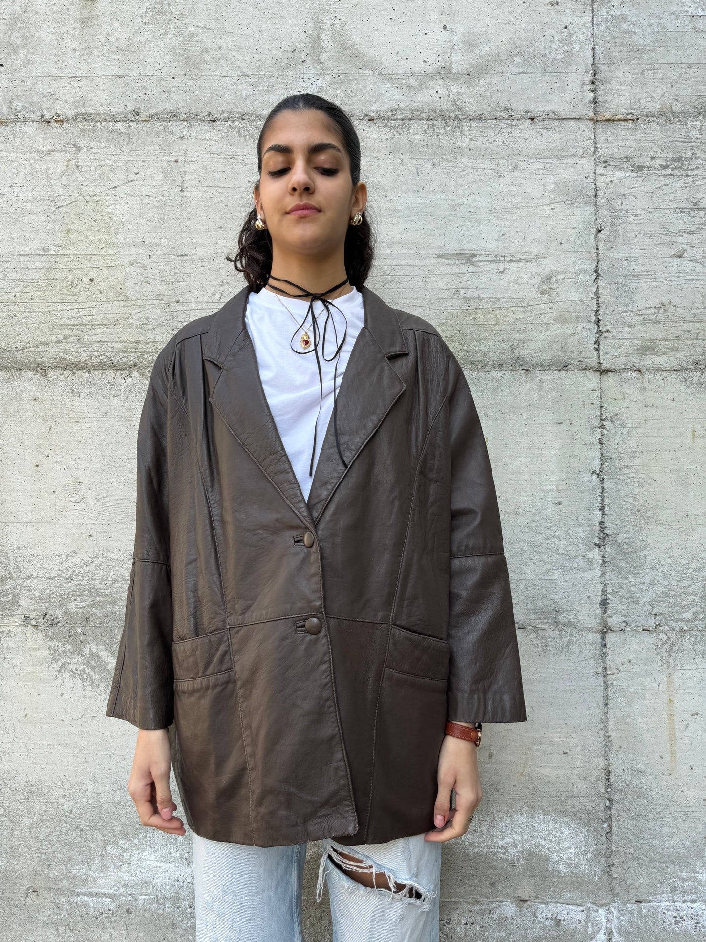 Giacca 80s donna cioccolato in vera pelle nappata