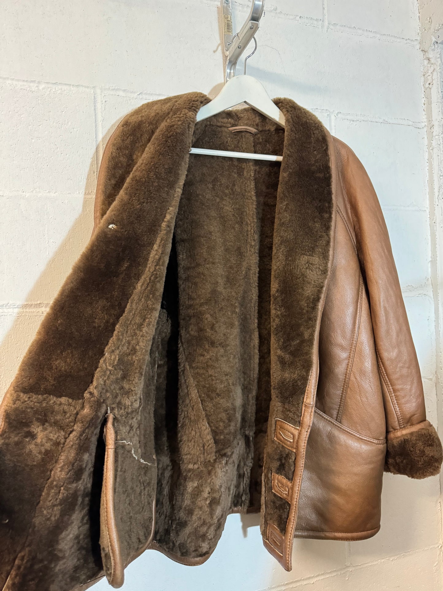 Montone Shearling cioccolato in nappa, a pelo raso, taglia 48it uomo (S/M)