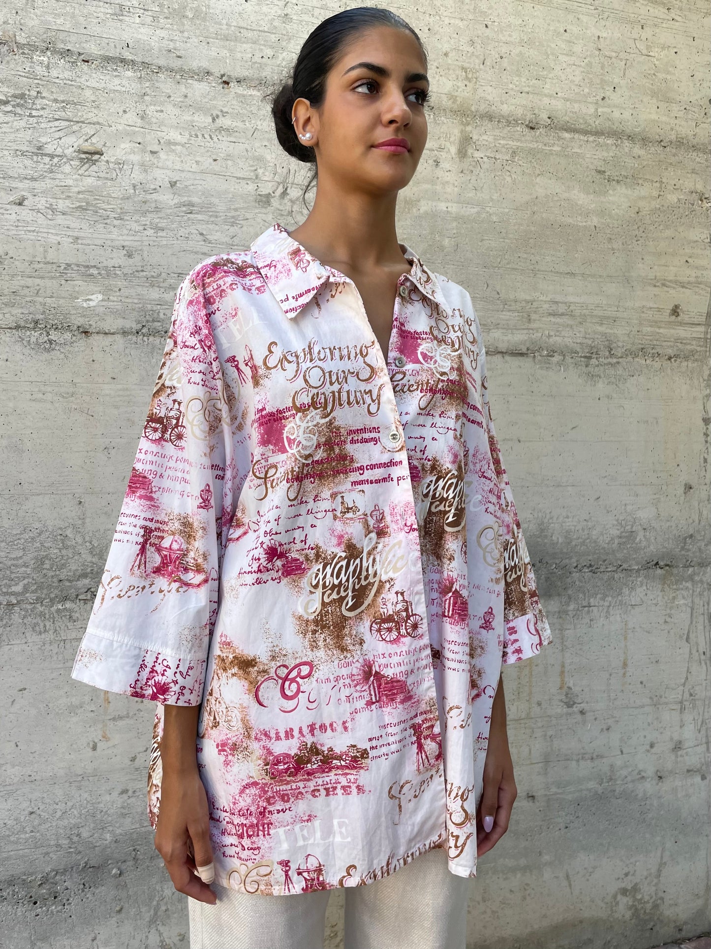 Maxi camicia kimono fantasia 100% cotone, taglia unica