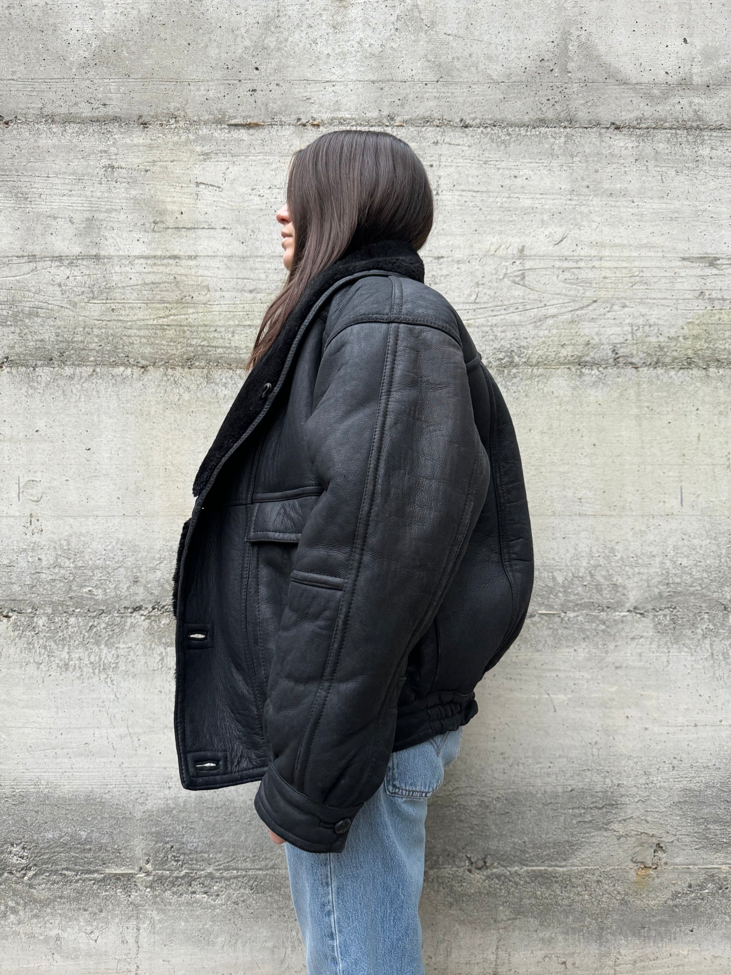 Bomber aviator Shearling nero taglia 48it uomo (S)