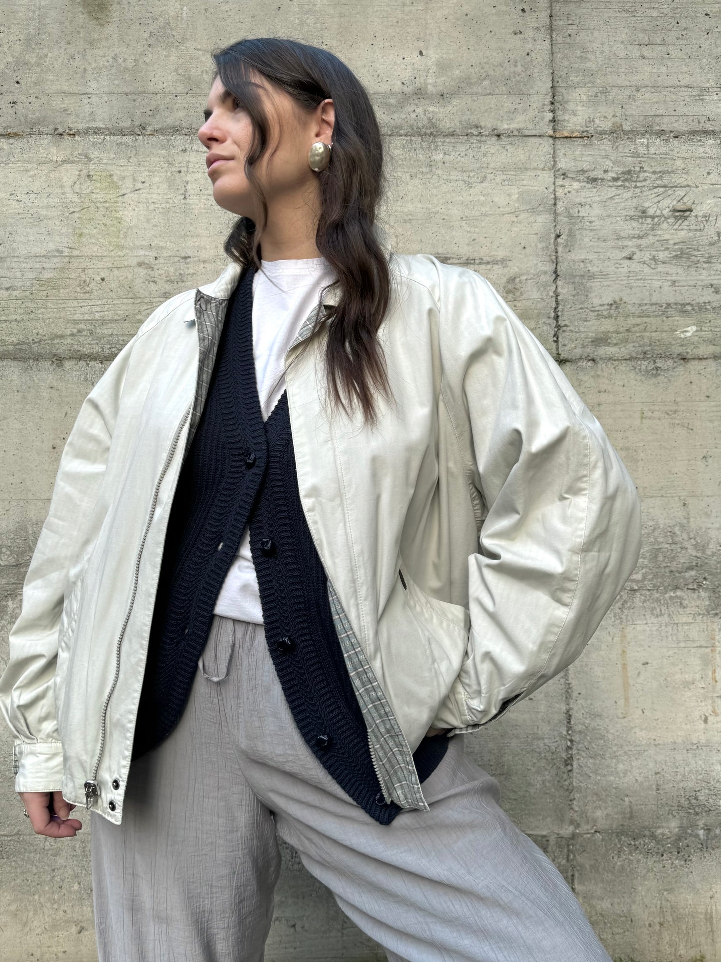 Bomber reversibile ghiaccio in 100% cotone, lato interno tartan sui toni del turchese