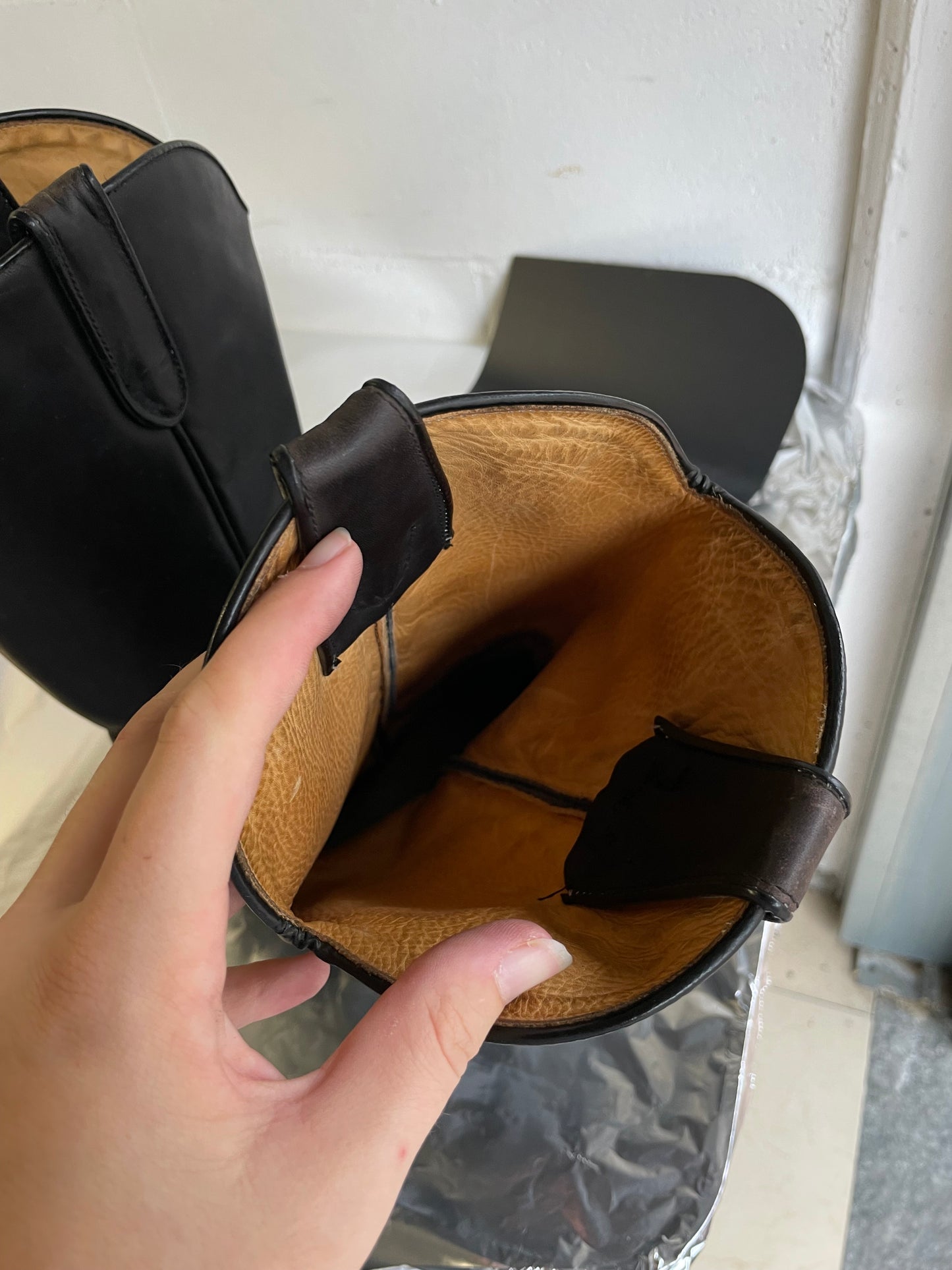 EU 39.5/40 - Texano vintage vera pelle nero liscio, tacco basso