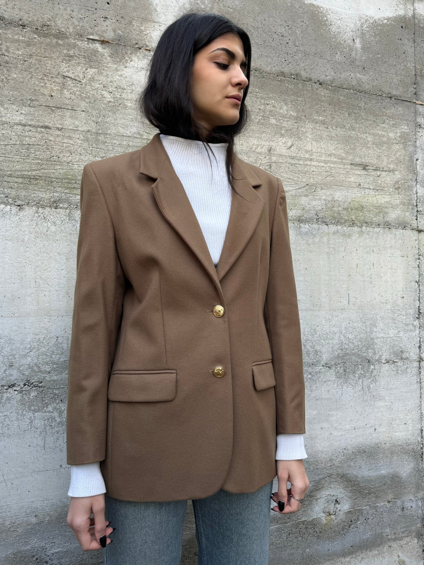 Blazer sartoriale donna in misto lana e cashmere con bottoni dorati