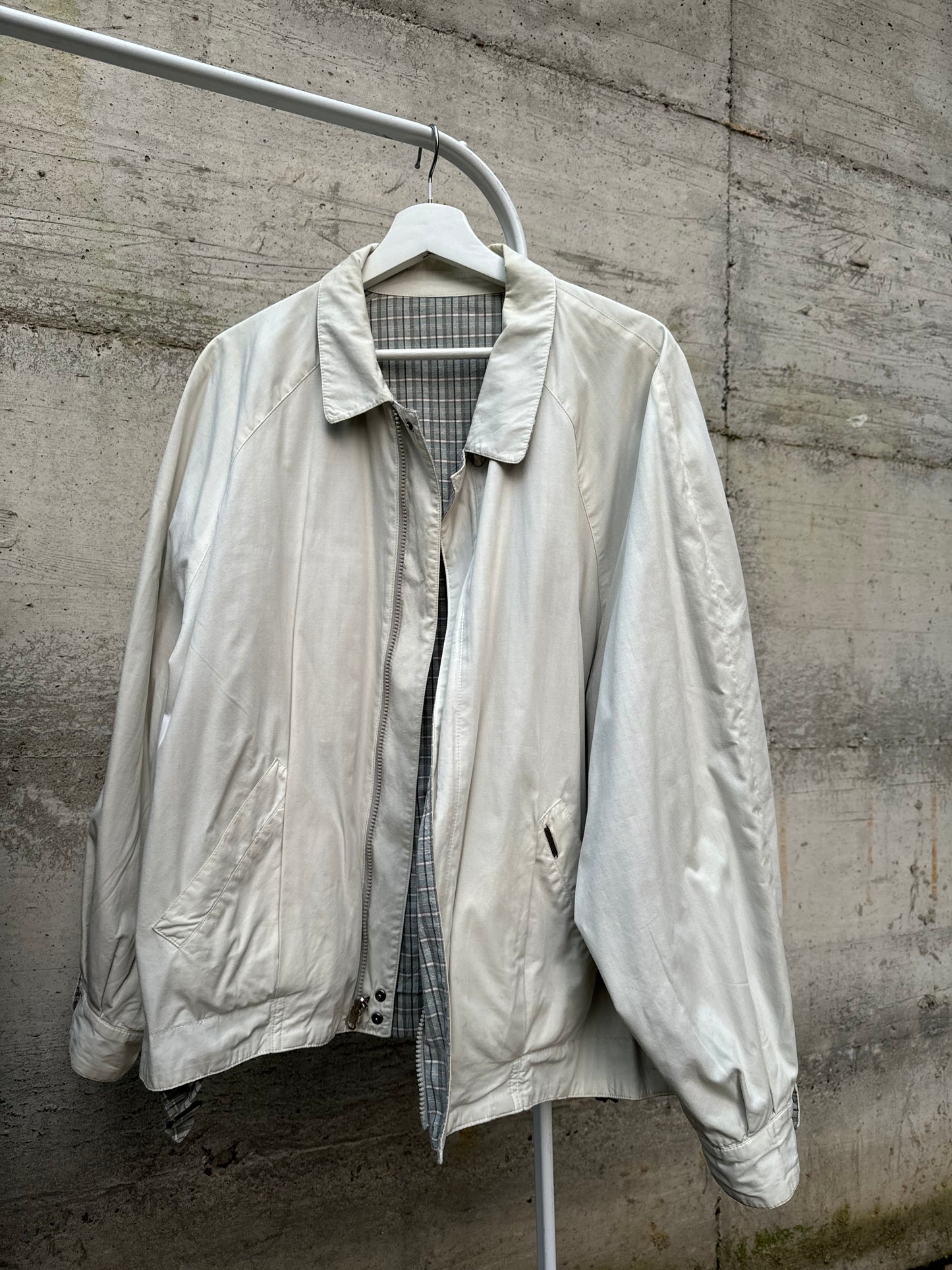 Bomber reversibile ghiaccio in 100% cotone, lato interno tartan sui toni del turchese