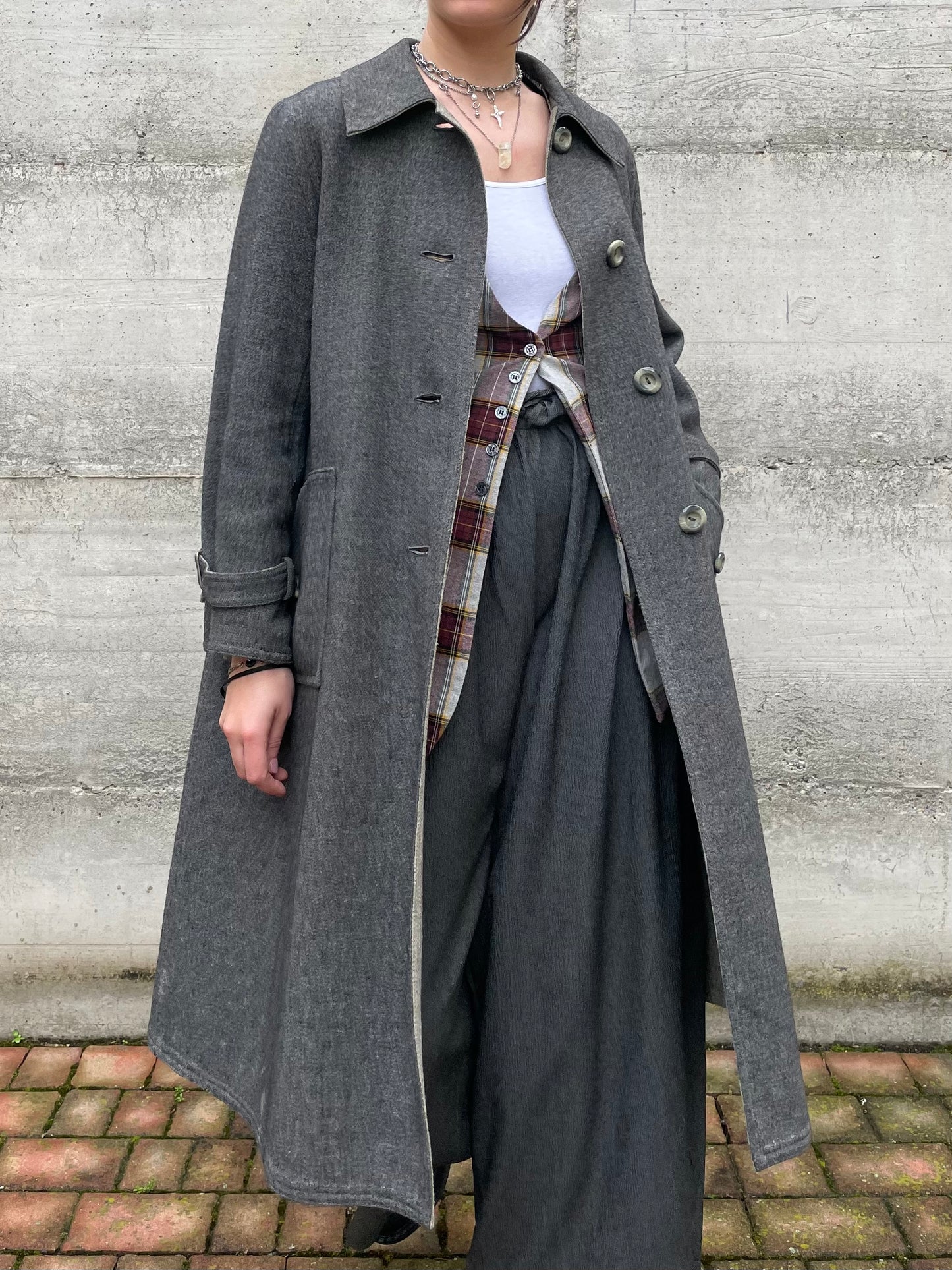 Spolverino mezza stagione lana cotta grigio - M