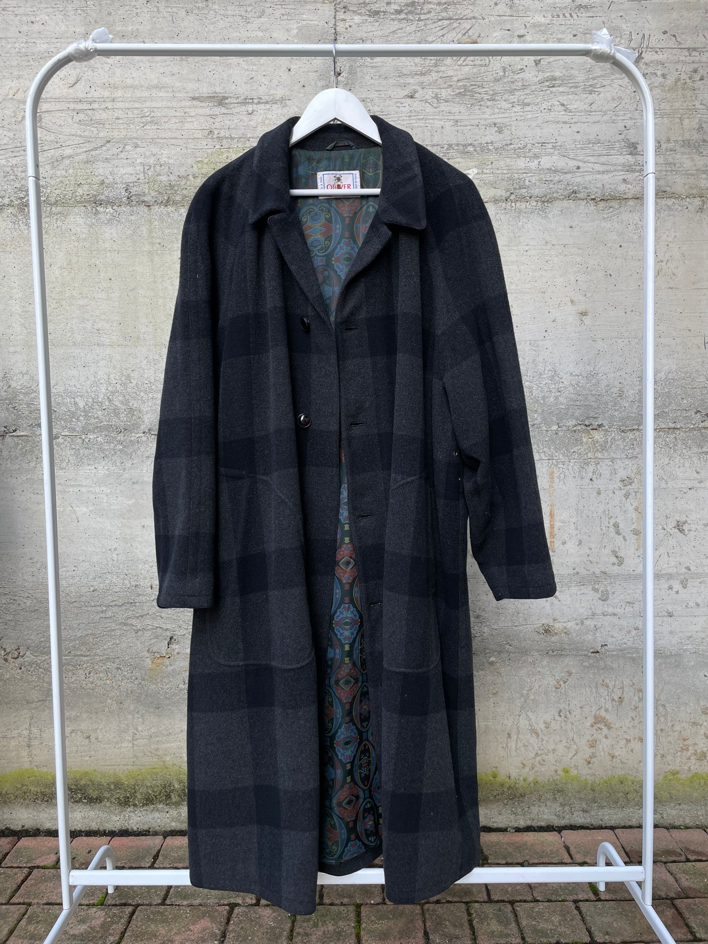 Cappotto Oliver by Valentino tartan grigio scuro, 100% lana - taglia M uomo