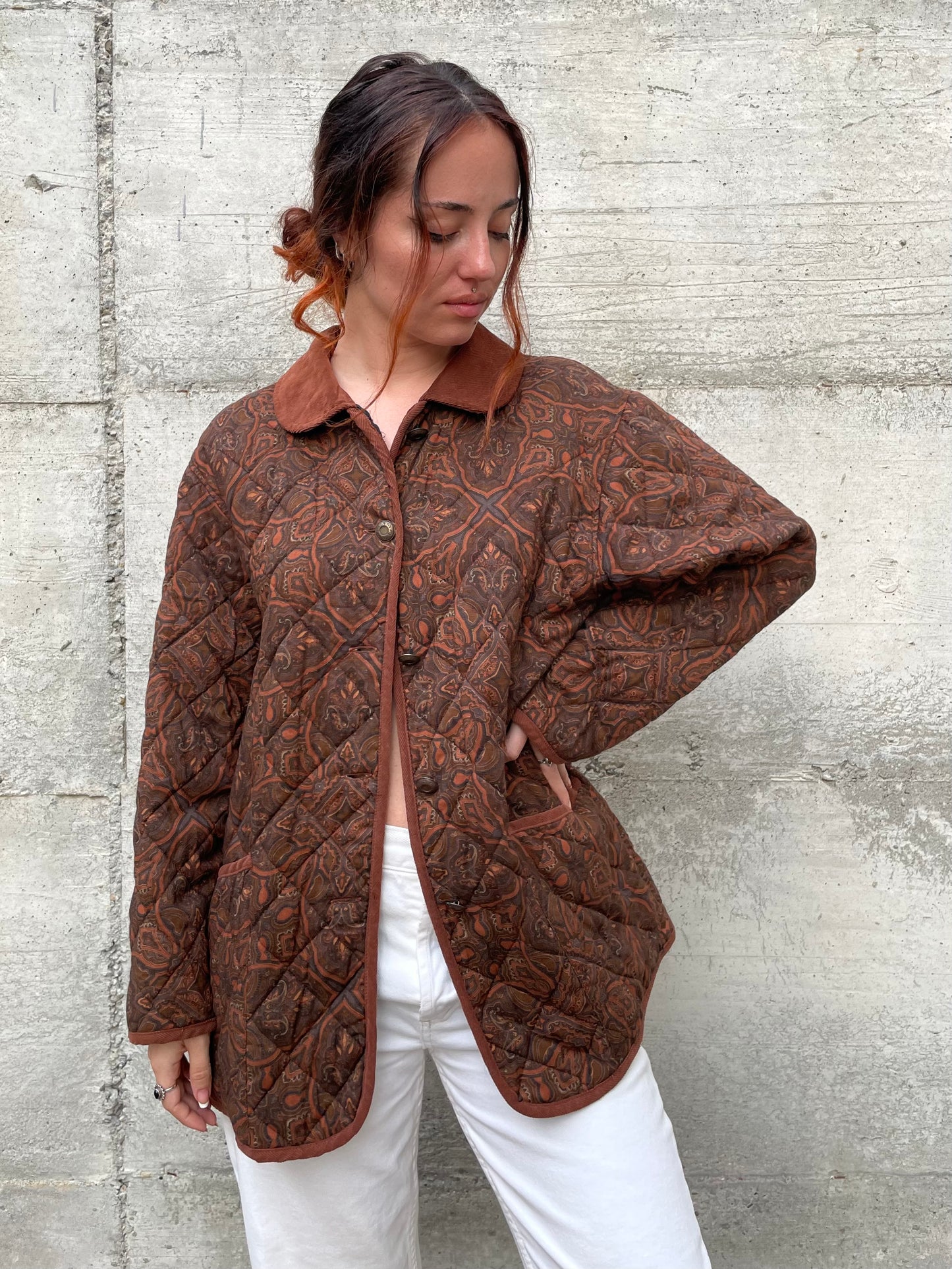 Giacca trapuntata leggera paisley cioccolato - M donna