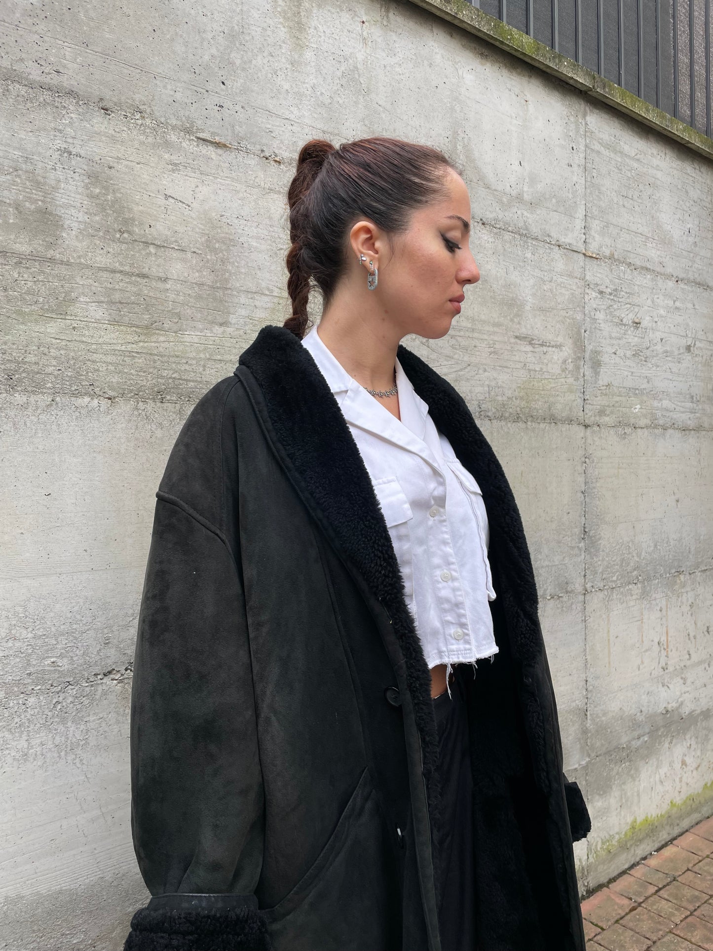 Montone originale Shearling nero scamosciato - taglia L uomo