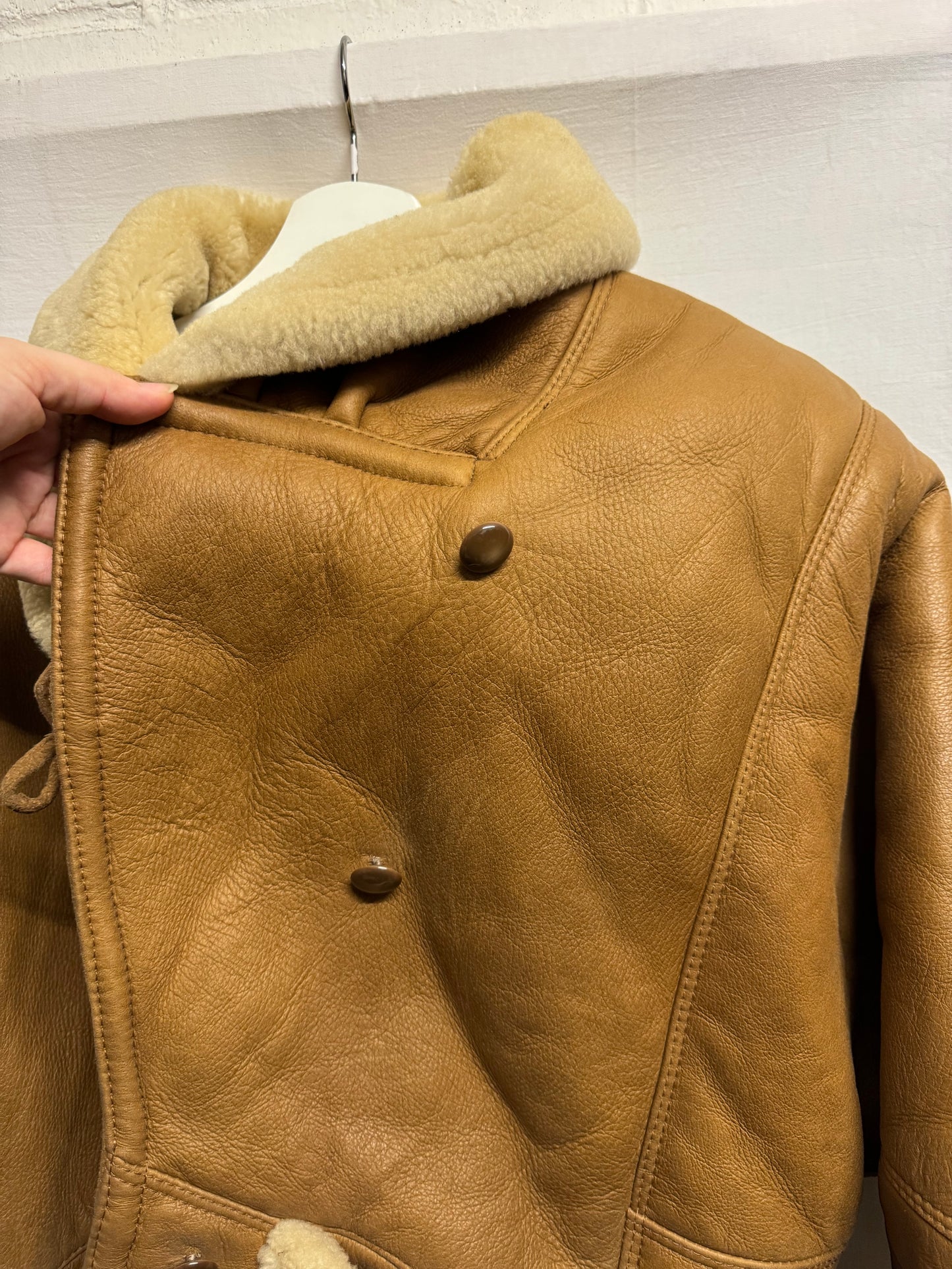 Montone aviator originale Shearling in pelle caramello, rara taglia piccola da donna