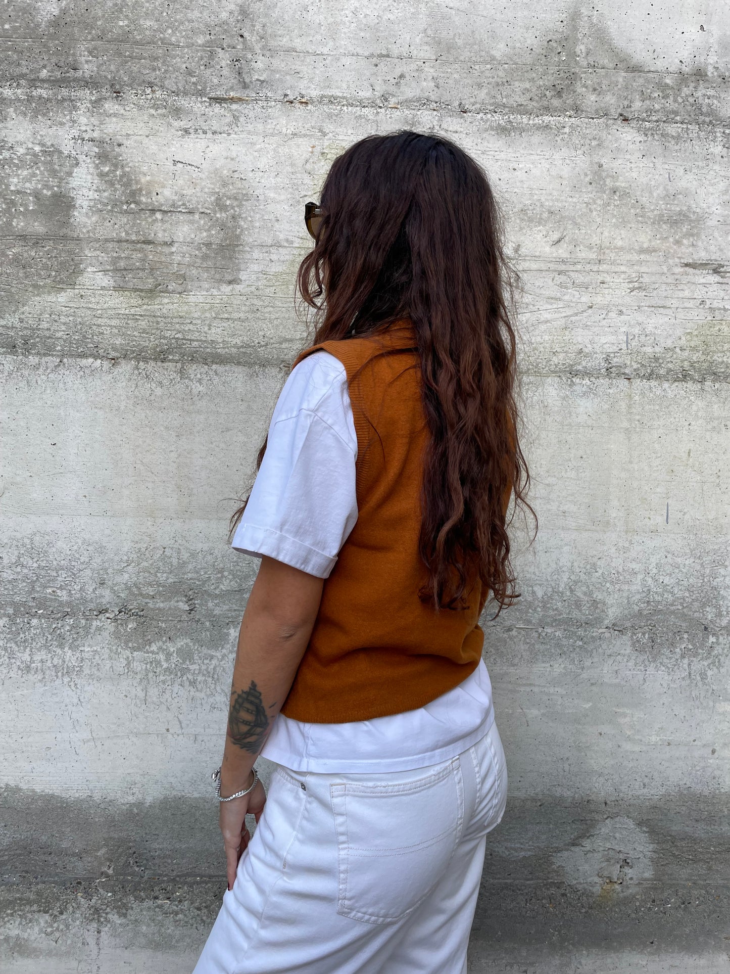 Gilet girocollo ruggine Benetton in misto lana e angora