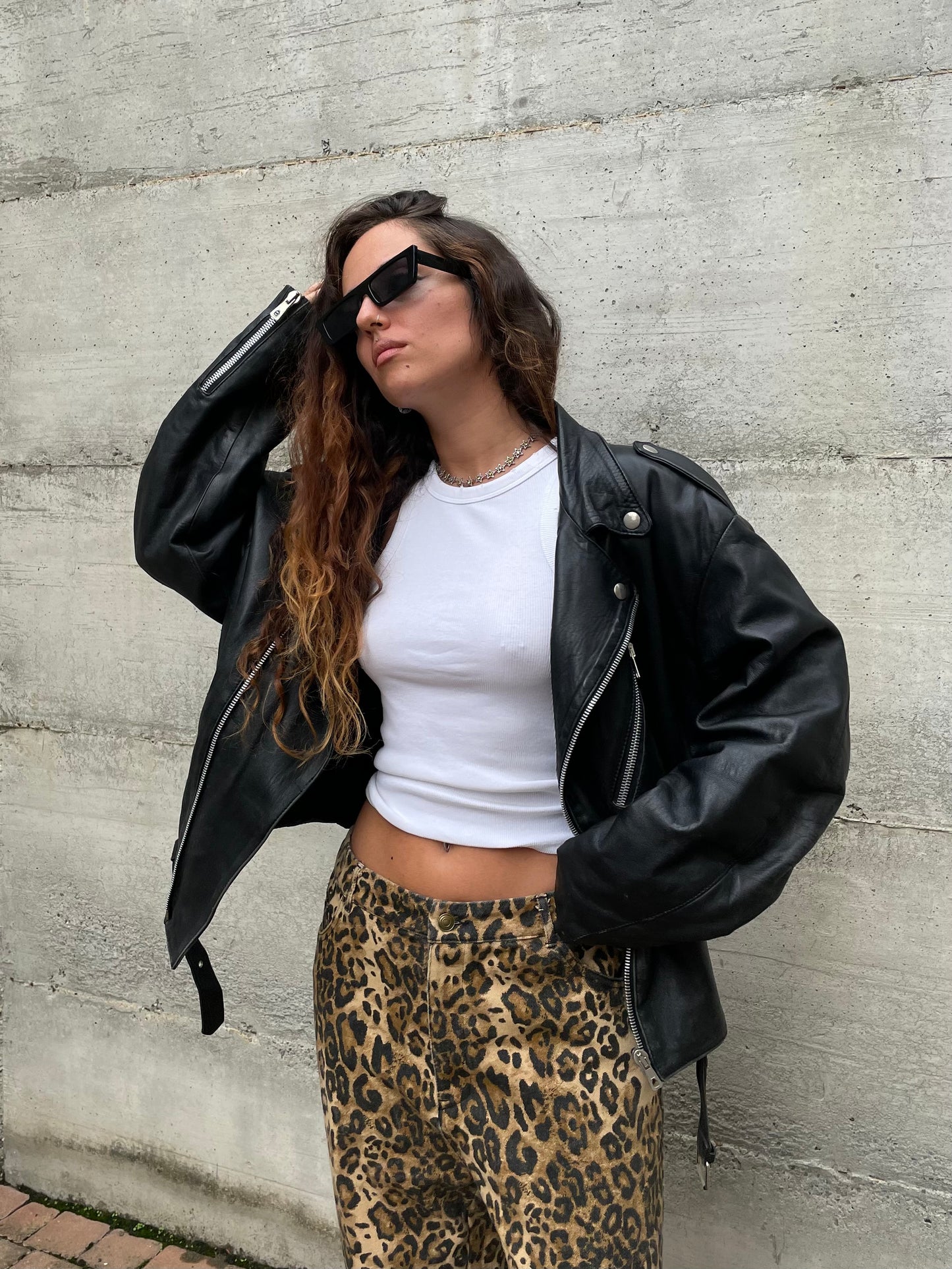 Chiodo vintage vera pelle nero, in nappa leggera, taglia XL