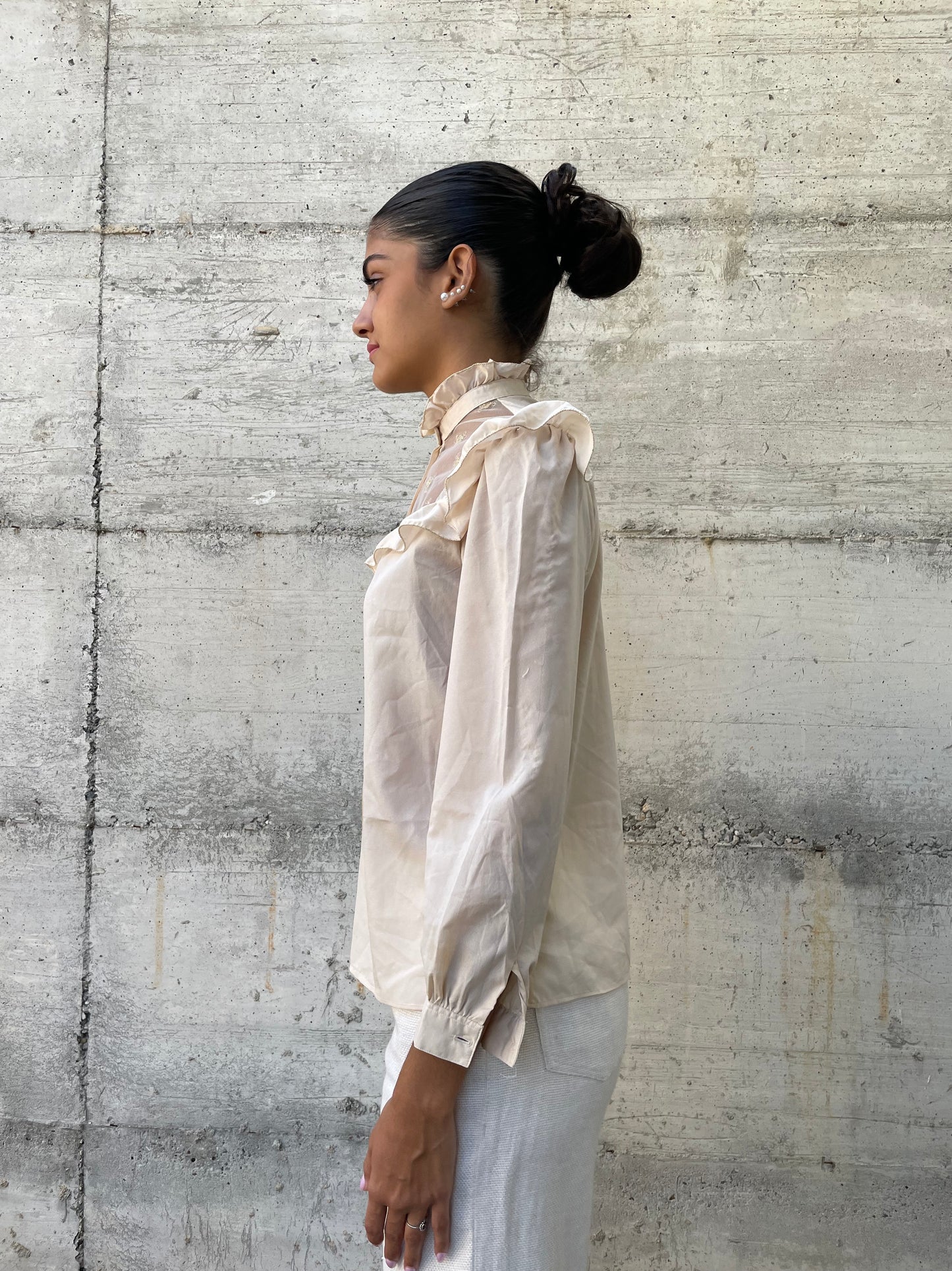 Camicetta nude con balze e dettaglio sheer - taglia S