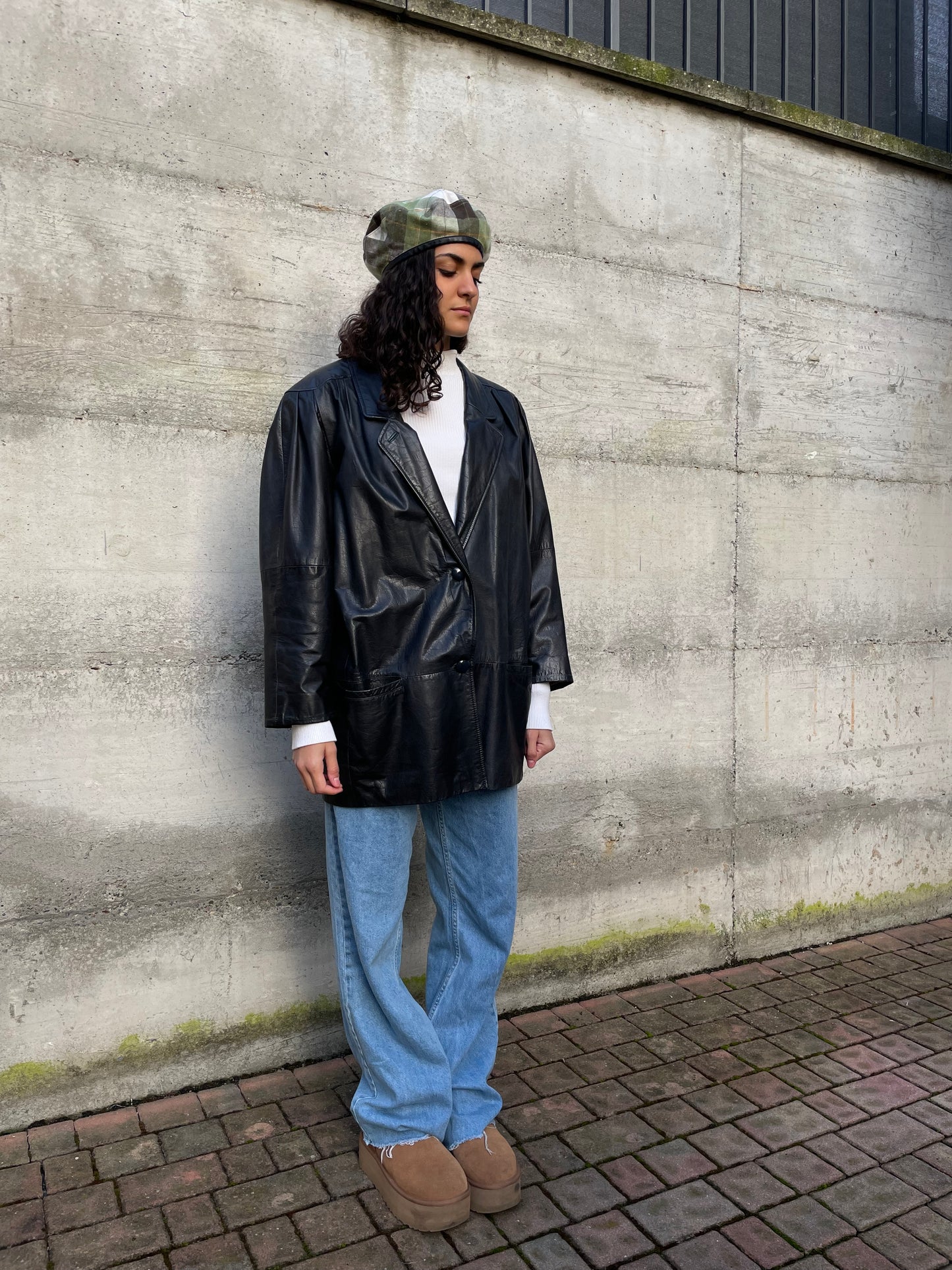 Giacca vera pelle nera 80s liscia