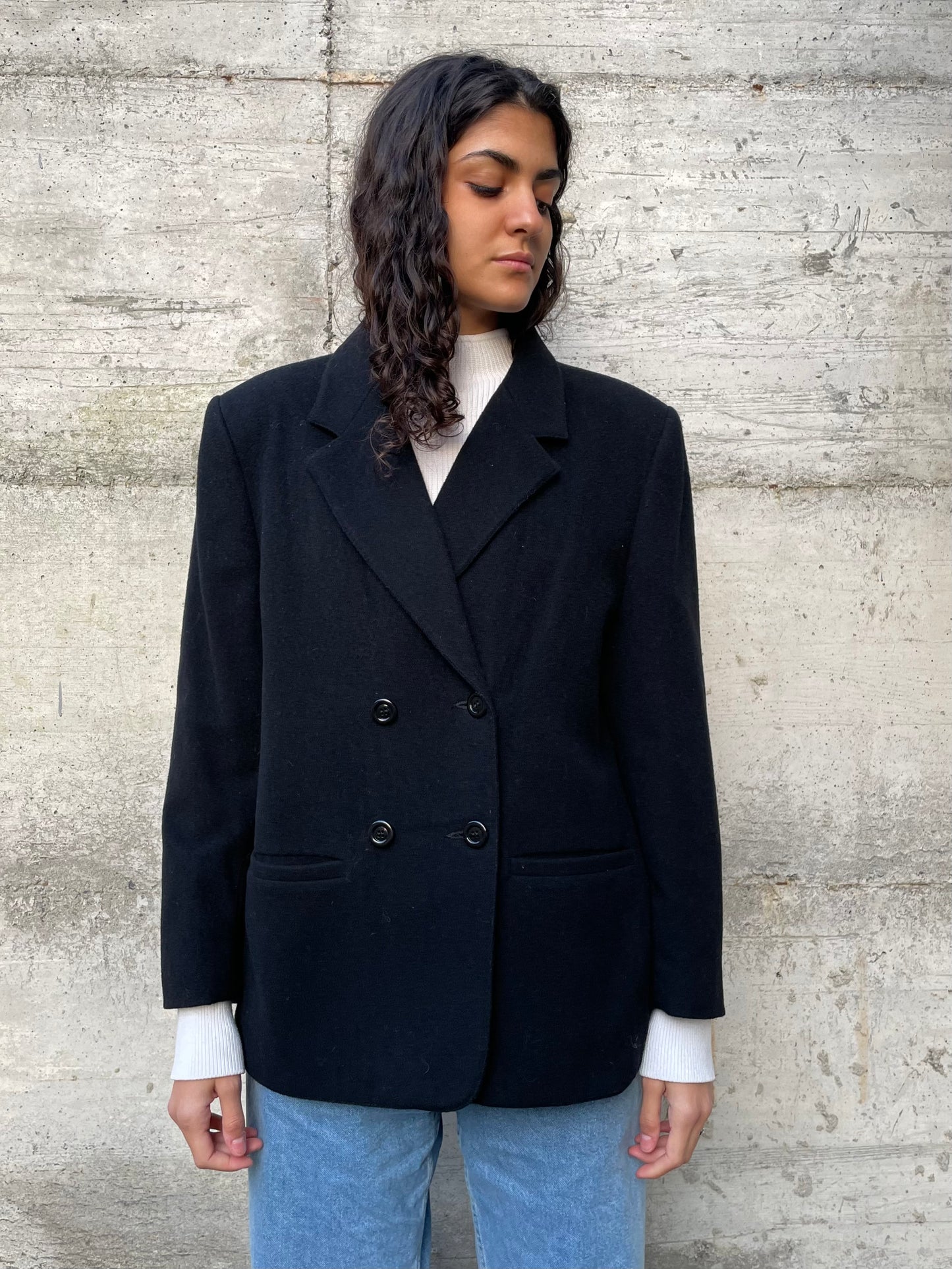 Blazer sartoriale nero doppiopetto in lana