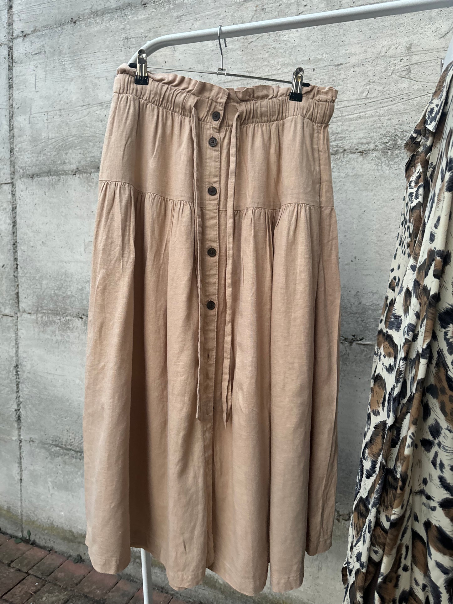 Gonna midi beige in misto lino e cotone, taglia M