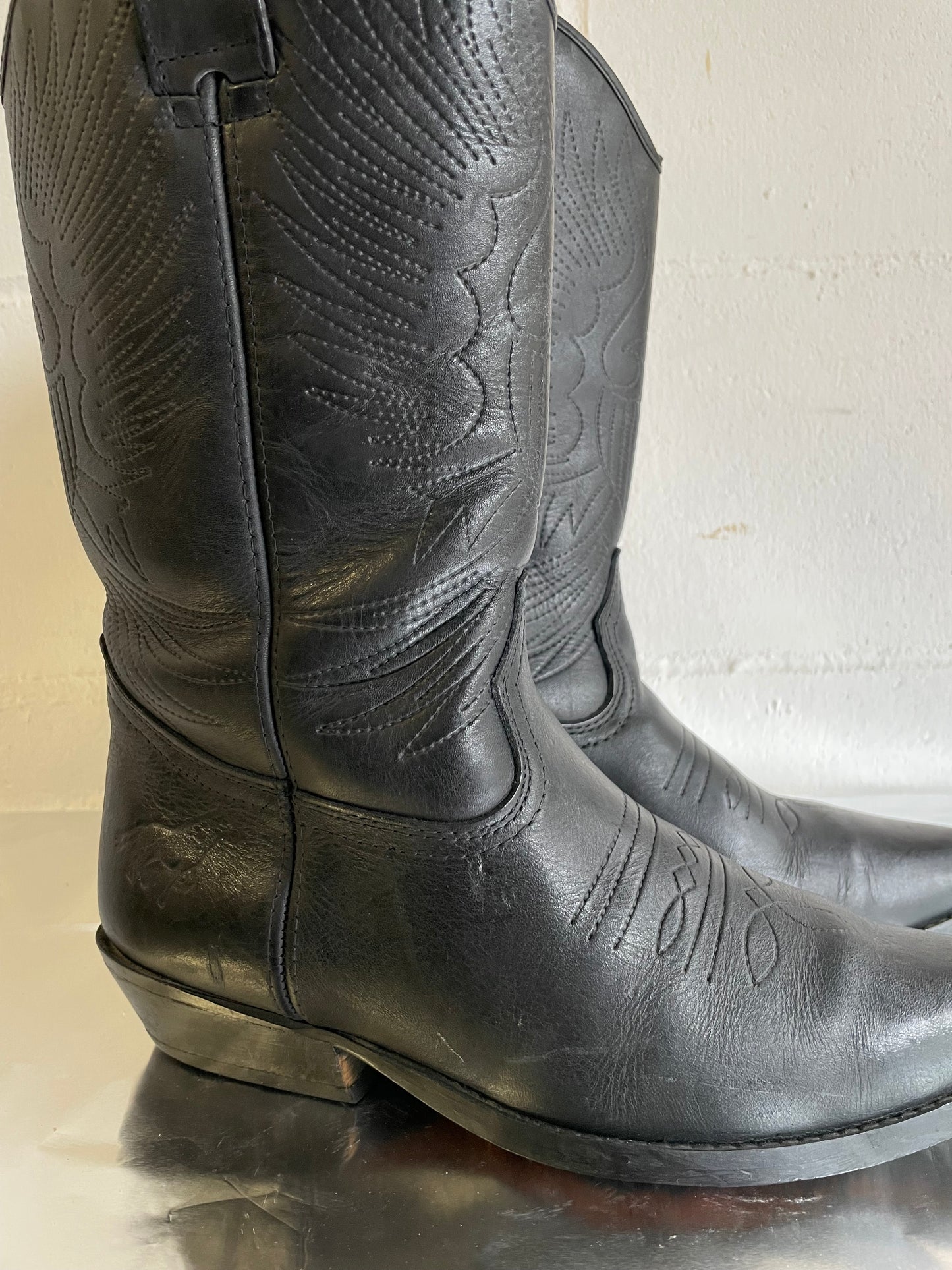 EU 39 - Texano vintage vera pelle nero, originale americano