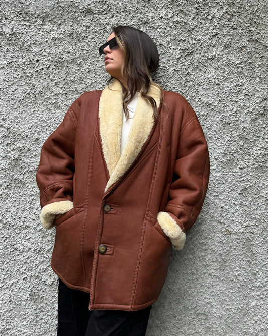 Montone Shearling in pelle cioccolato