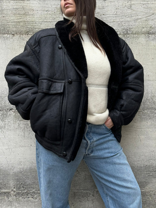 Bomber aviator Shearling nero taglia 48it uomo (S)