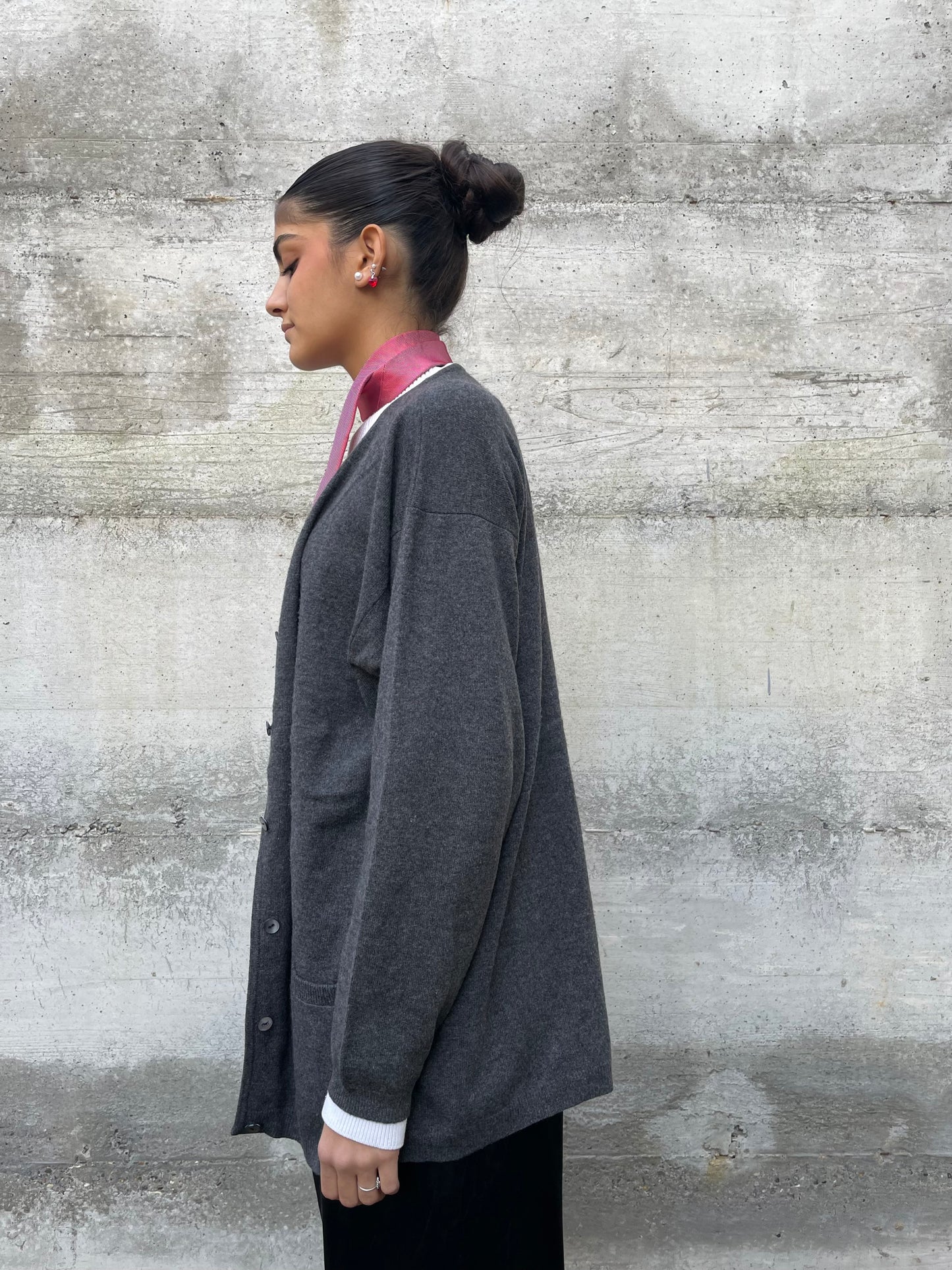 Cardigan sartoriale grigio 100% cashmere