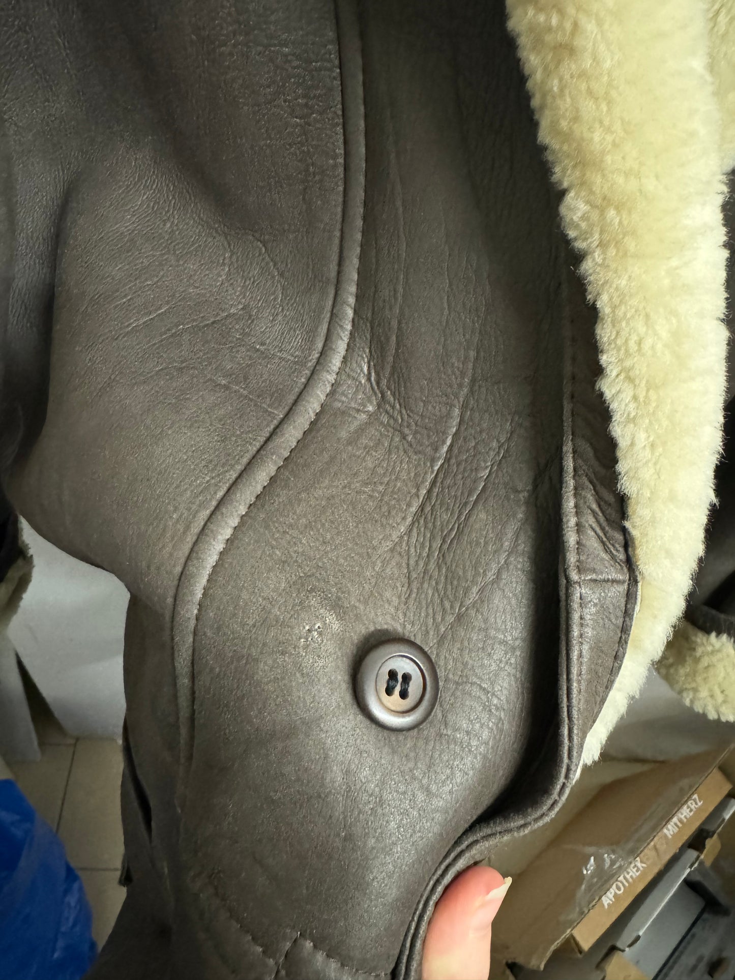 Montone originale Shearling in pelle testa di moro, taglia M uomo