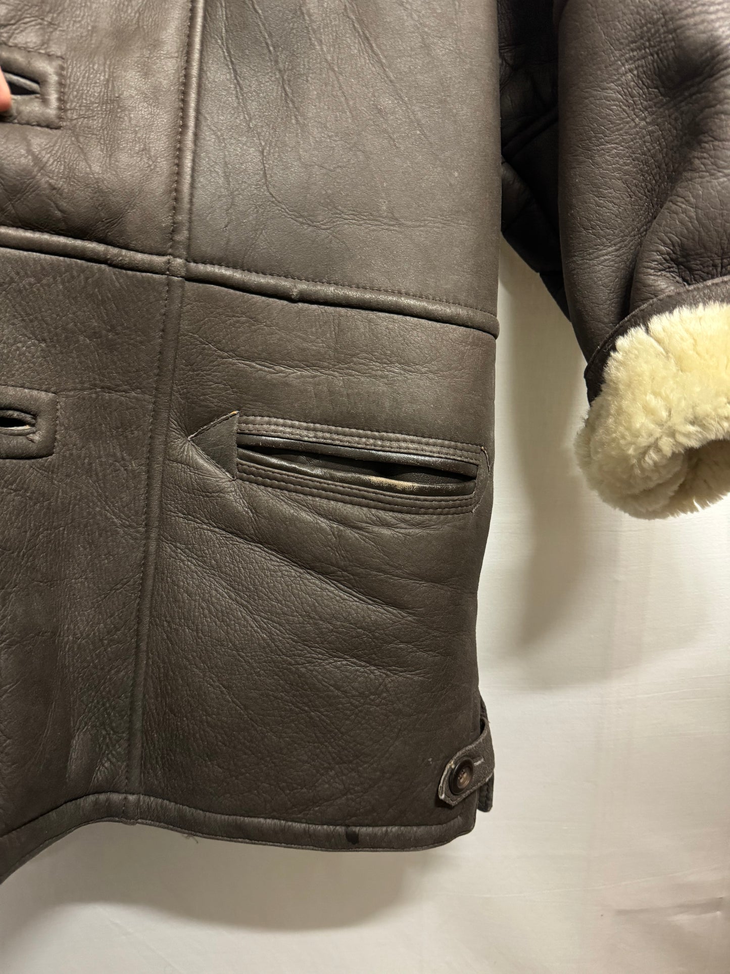 Montone originale Shearling in pelle testa di moro, taglia M uomo