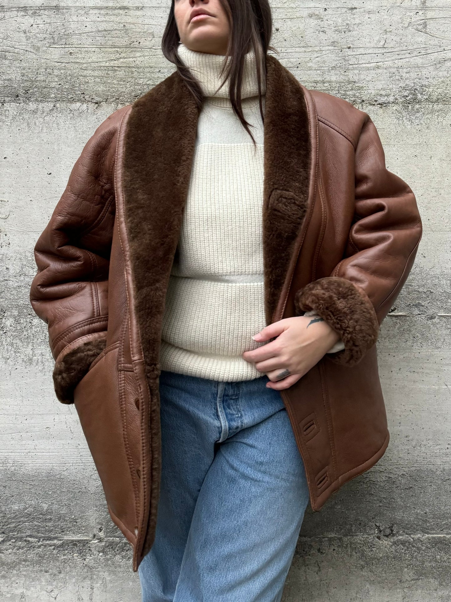 Montone Shearling cioccolato in nappa, a pelo raso, taglia 48it uomo (S/M)