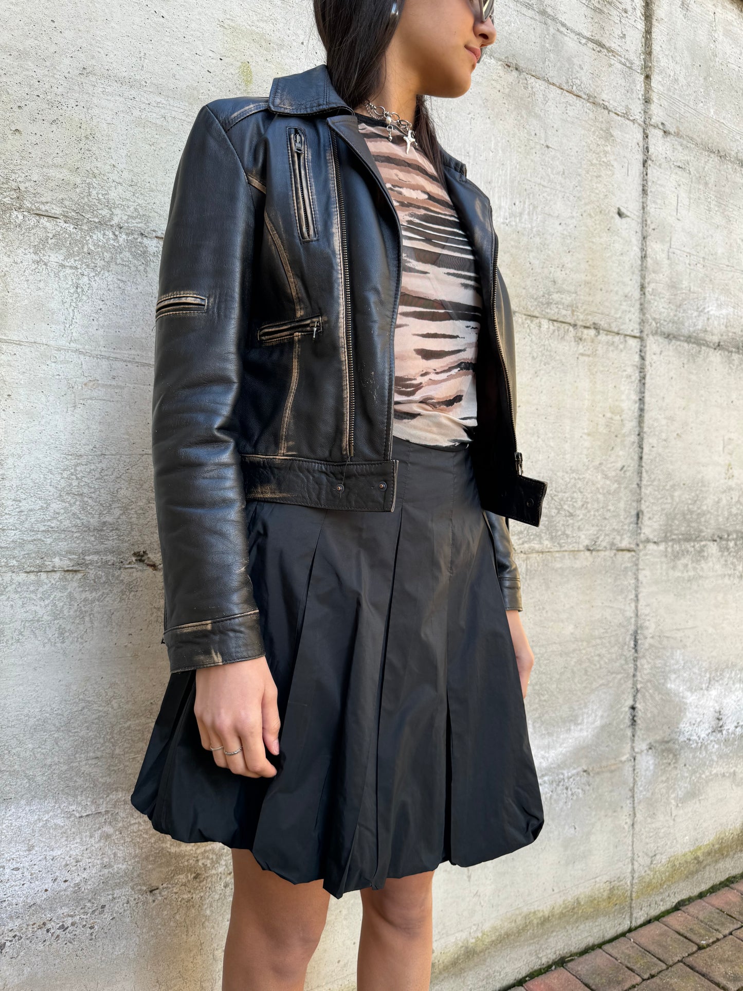 Biker slim in vera pelle nappata effetto used