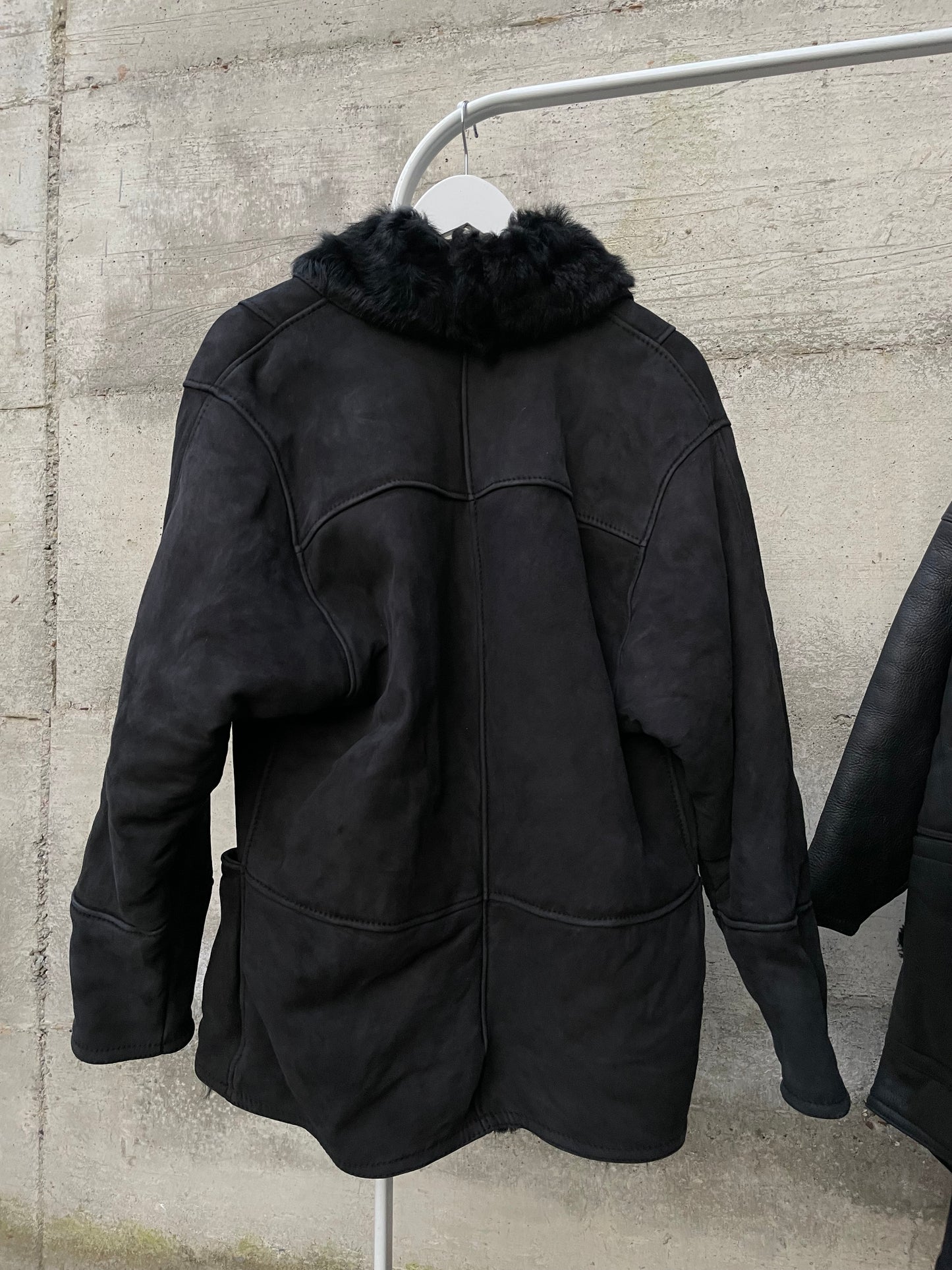 Montone originale Shearling scamosciato nero, taglia 44it donna