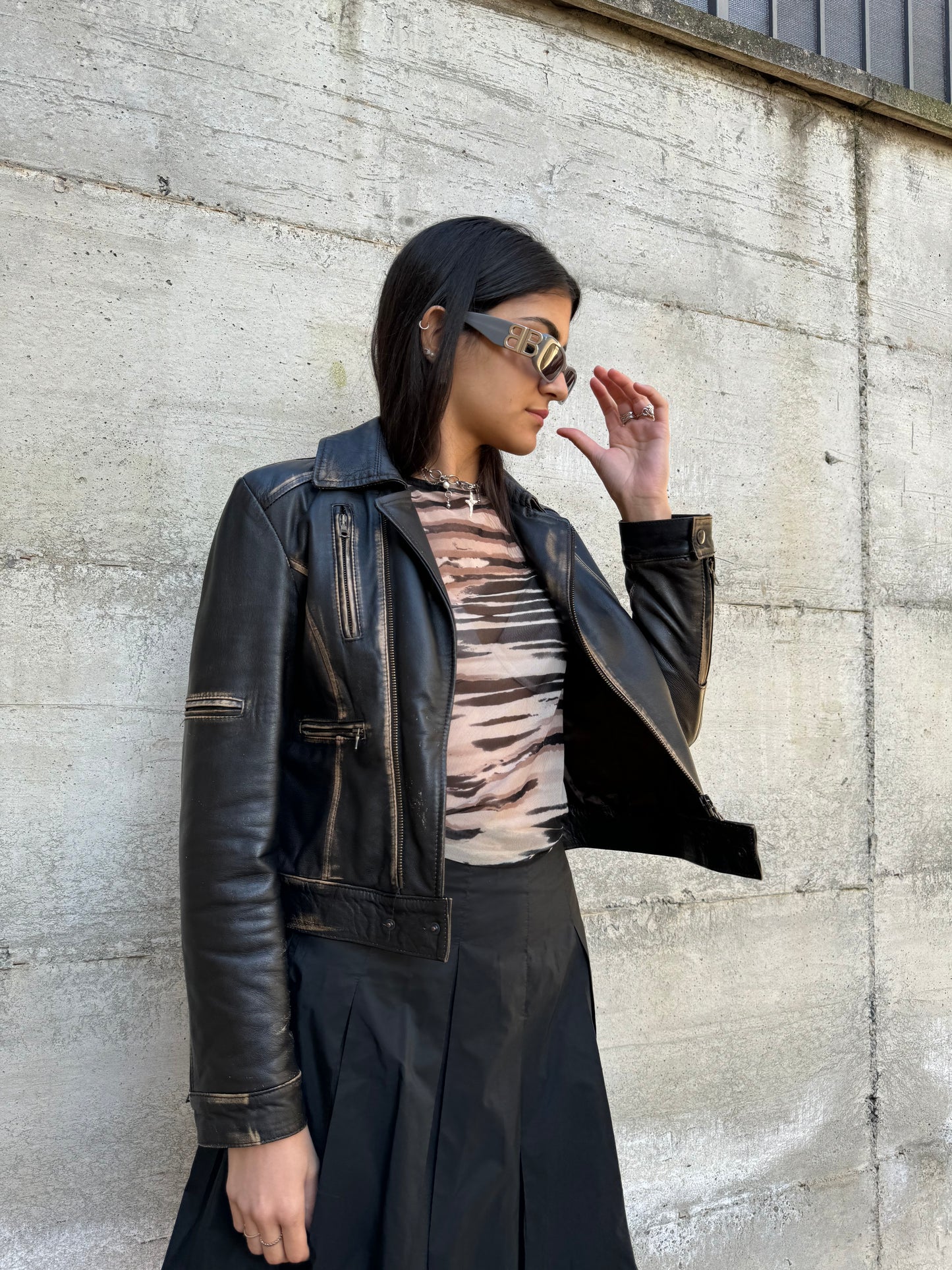 Biker slim in vera pelle nappata effetto used