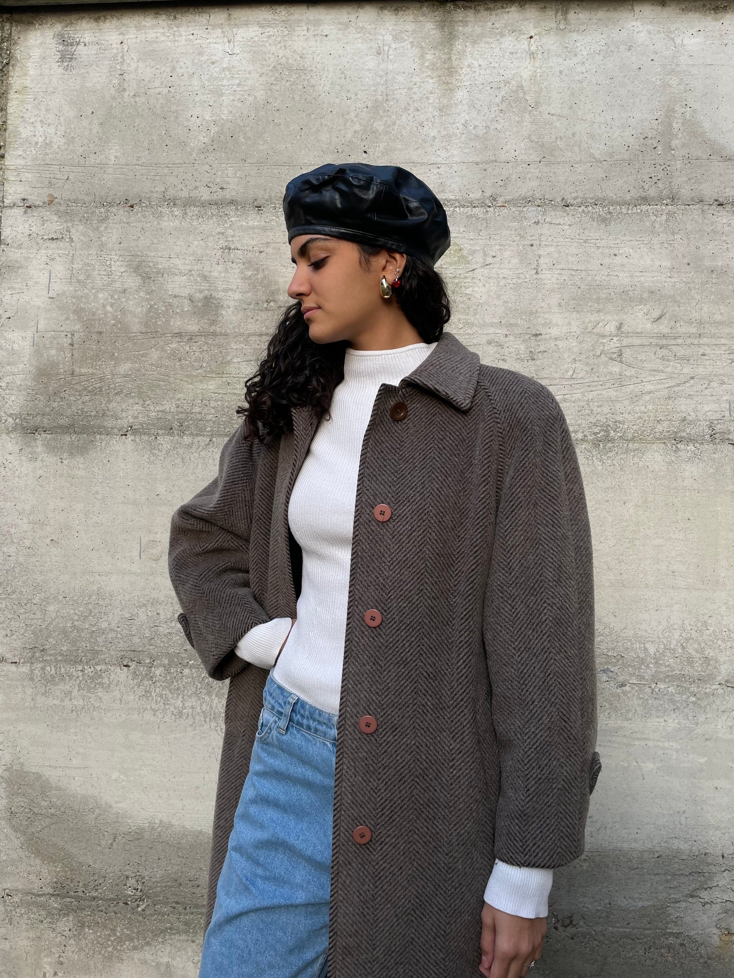 Cappotto monopetto sartoriale spigato in lana