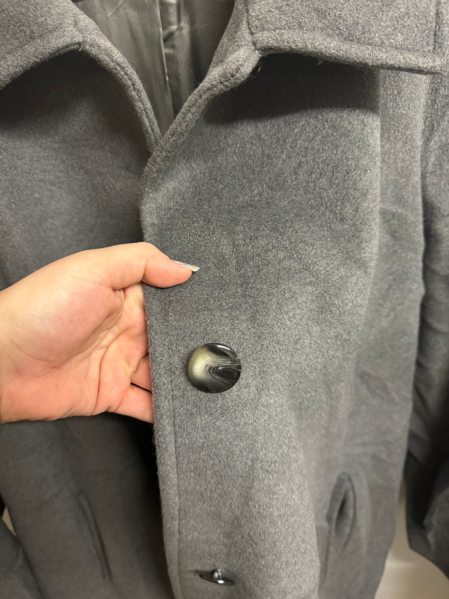 Cappotto sartoriale lungo monopetto grigio fumo, 100% lana